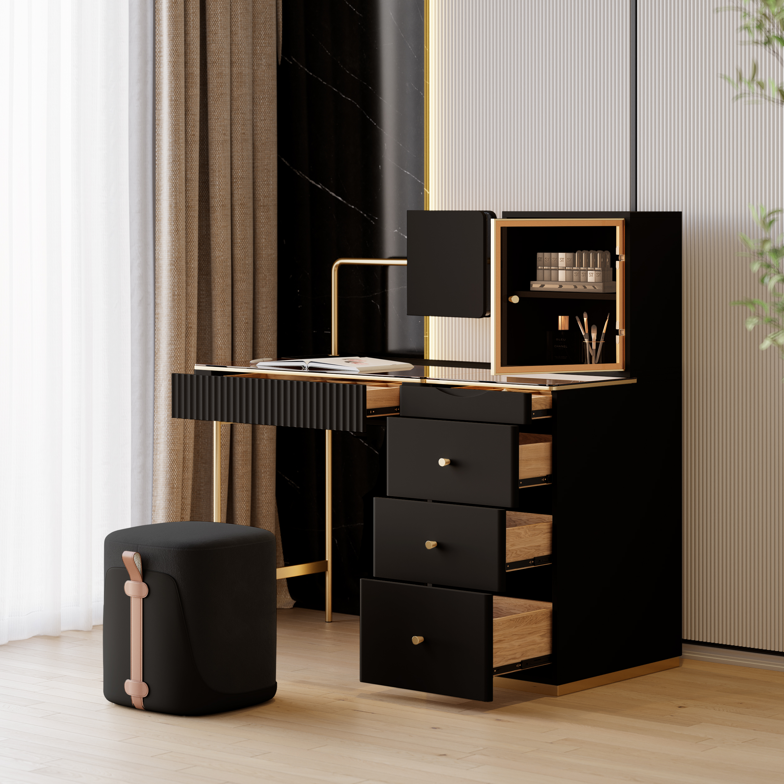 Modern Makeup Vanity Set Dressing Table with Jewelry Storage & Cabinet & Stool