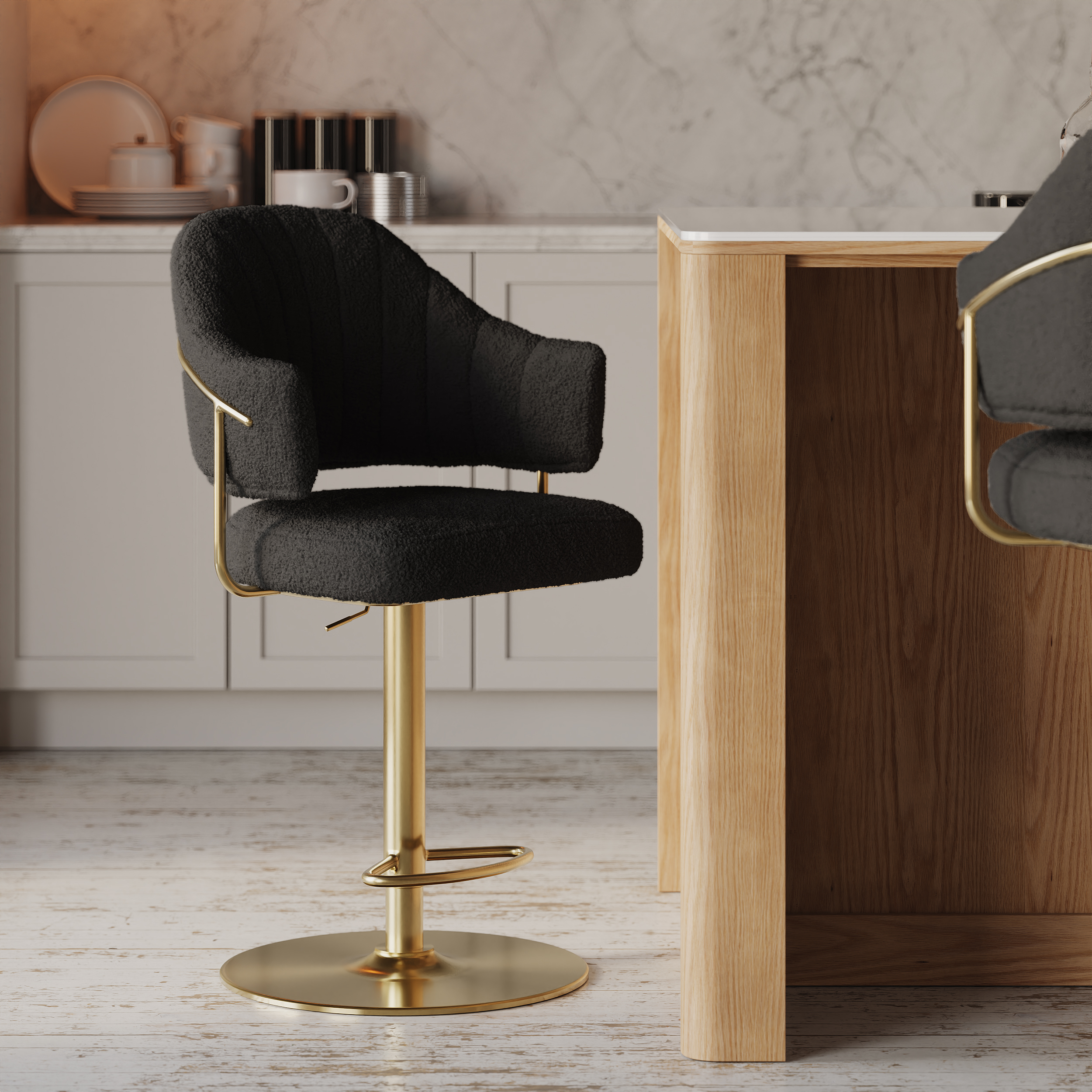 Modern Boucle Adjustable Counter Stool with Swivel Base