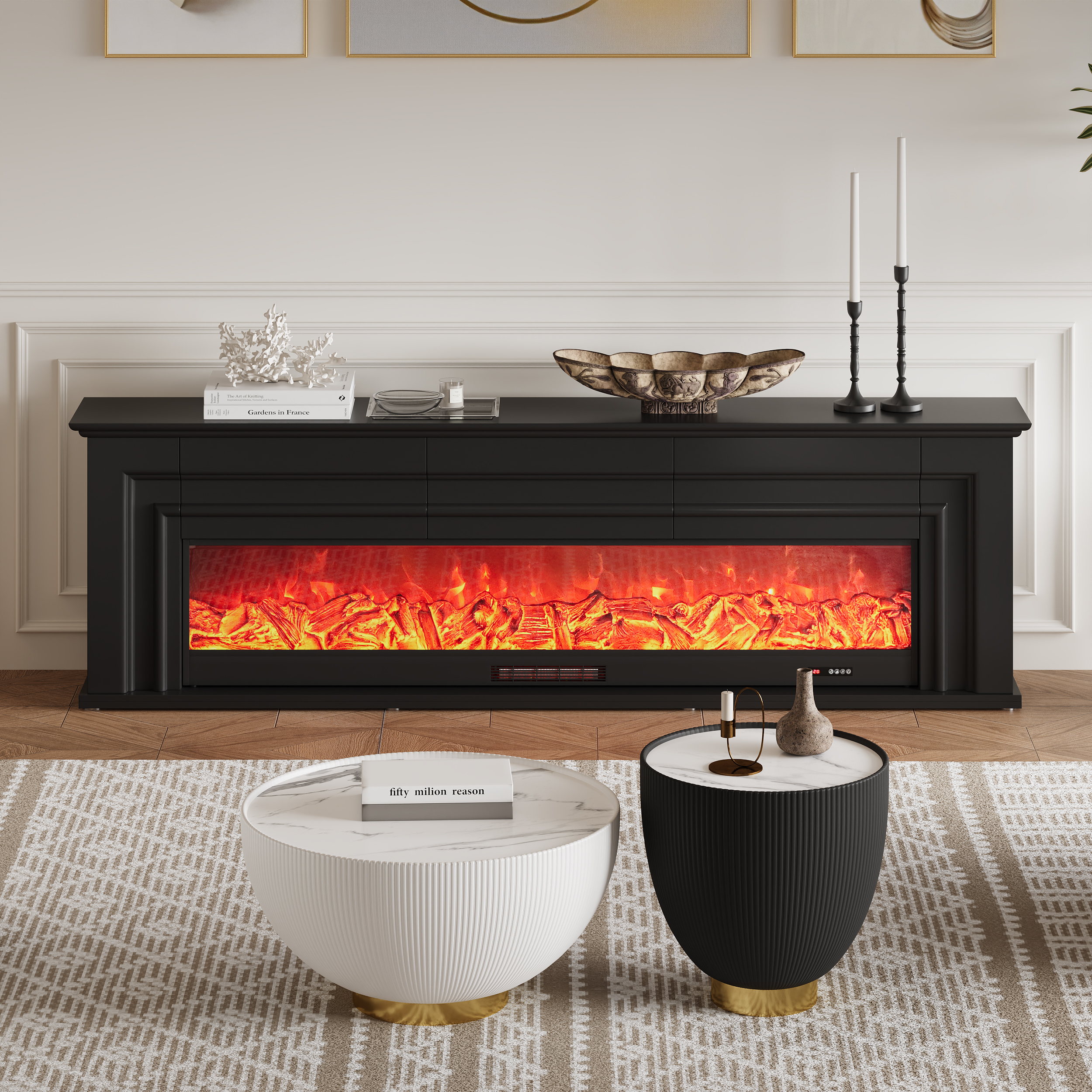 79'' Electric Fireplace TV Stand Modern Black Media Console with Remote Control