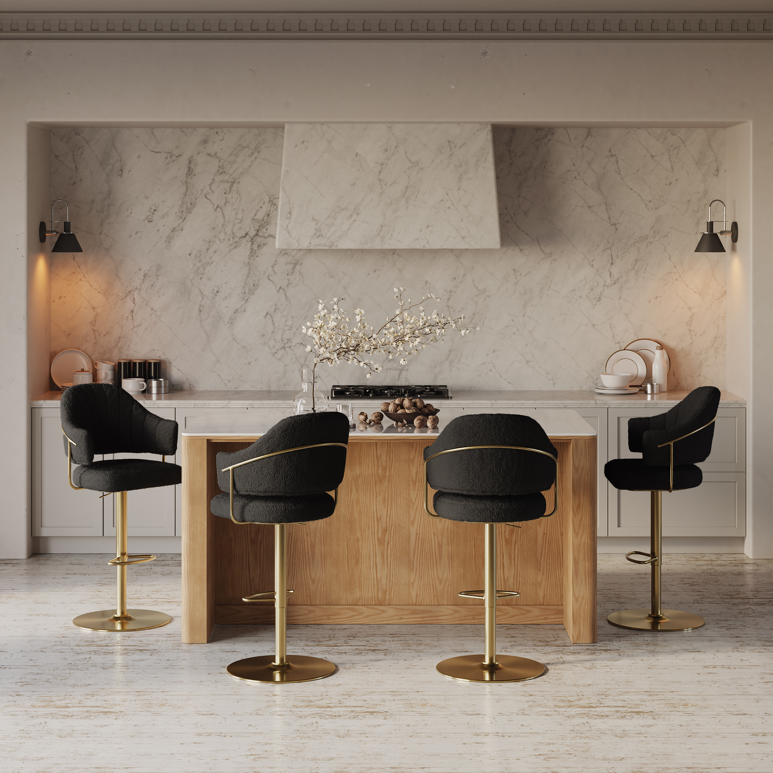 Modern Boucle Adjustable Counter Stool with Swivel Base