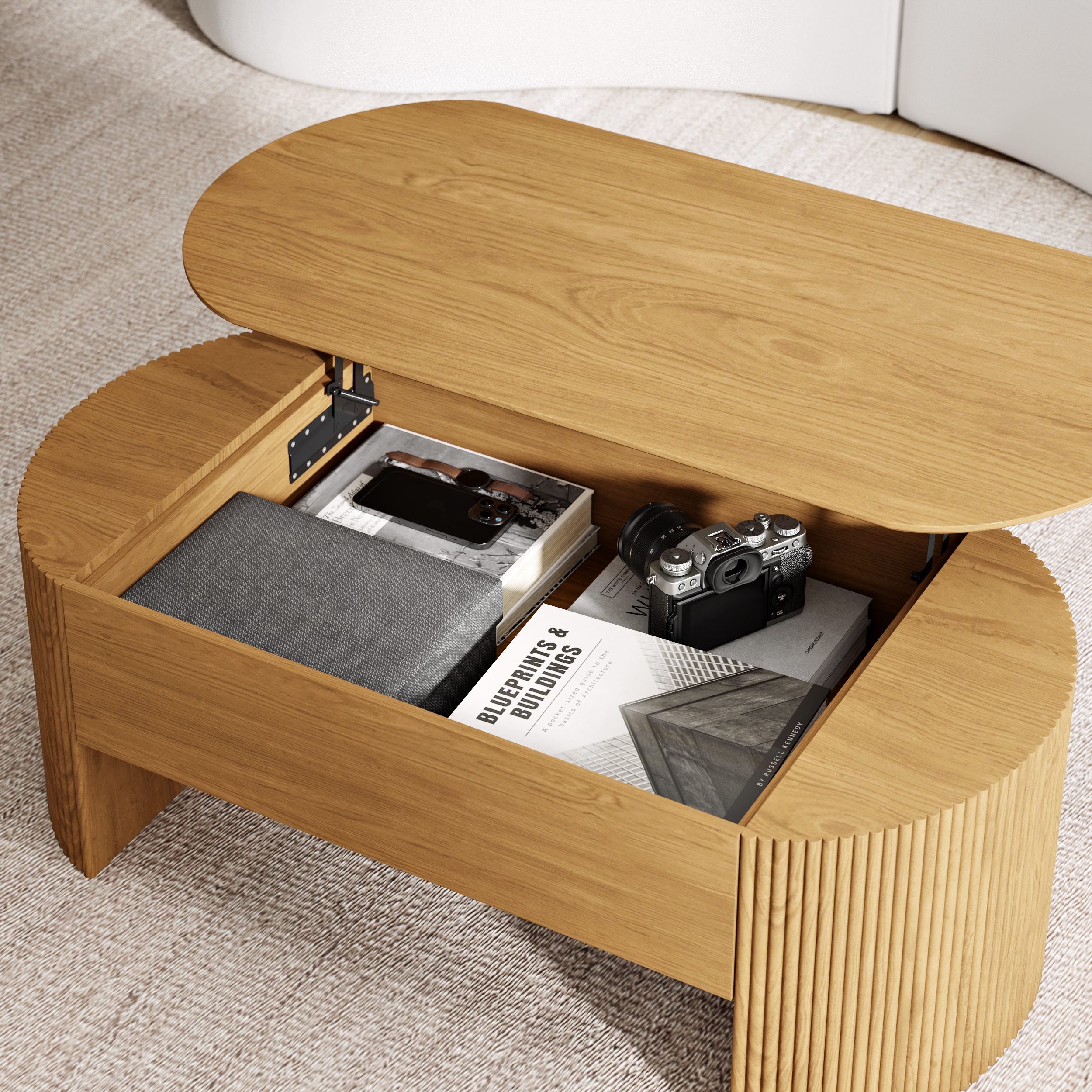 1200mm Oval Natural Lift Top Mid-Century Modern Coffee Table｜Homary