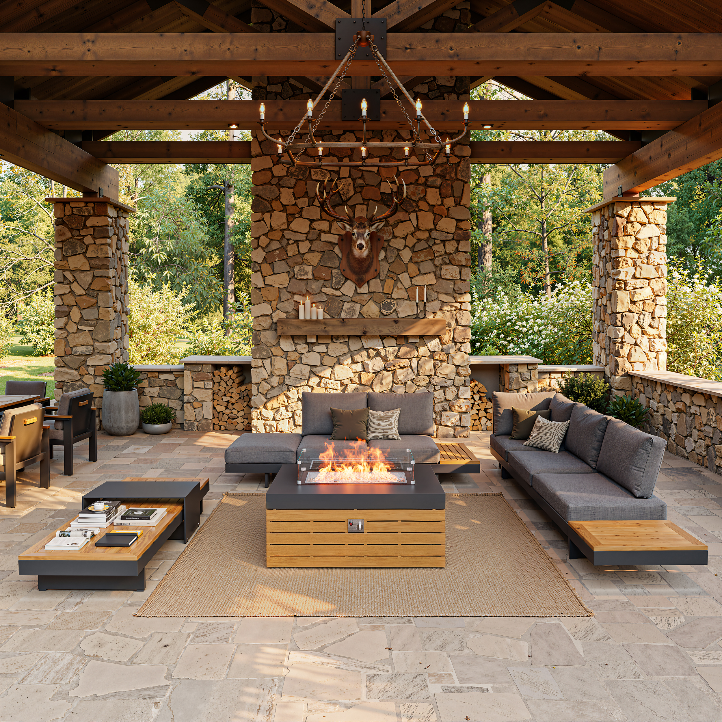 Axis 47.2" Smokeless Rectangle Metal Propane Outdoor Fire Pit Table with Lid Cover Backyard Patio