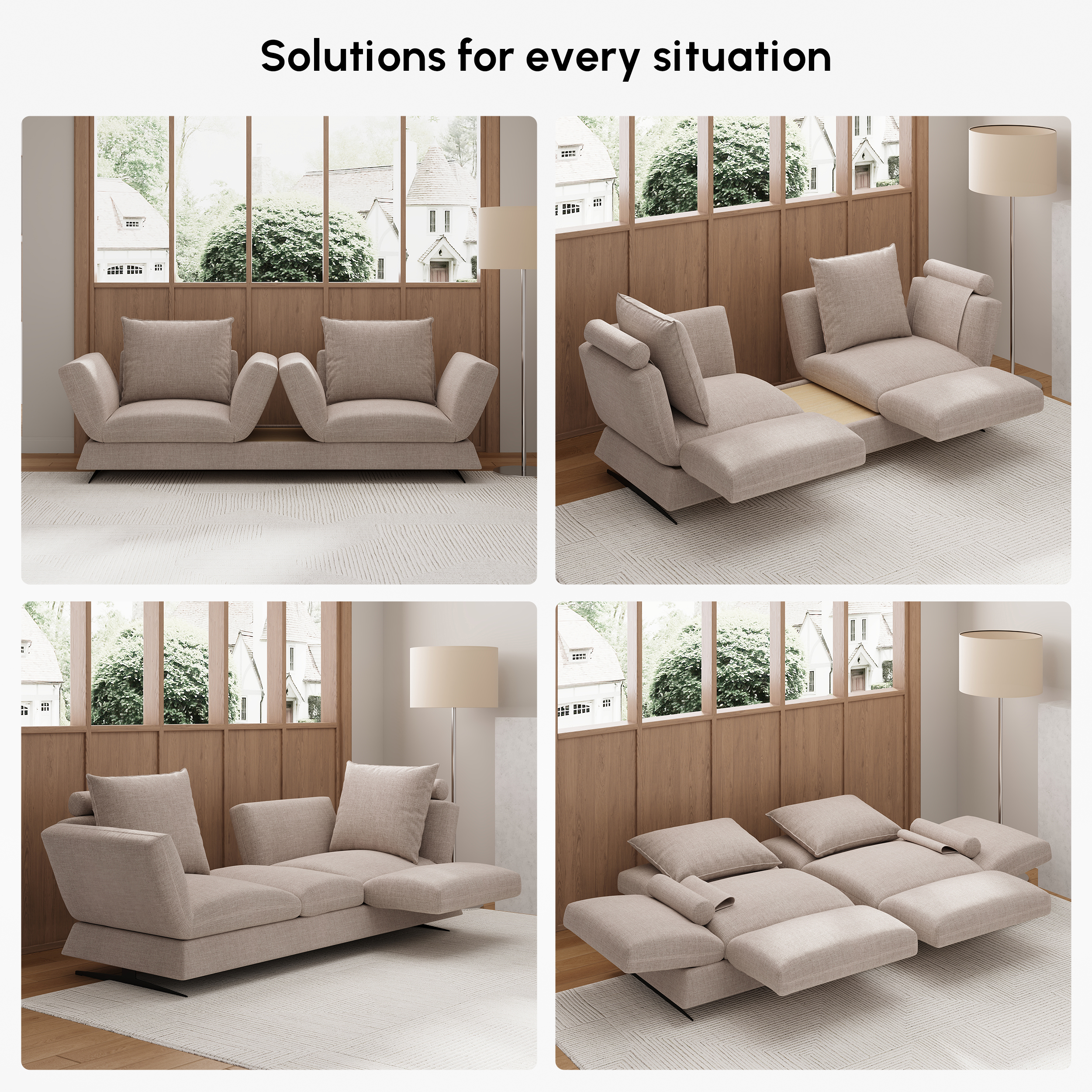 2130 mm drehbares, konvertierbares Schlafsofa aus Baumwolle und Leinen｜Homary DE