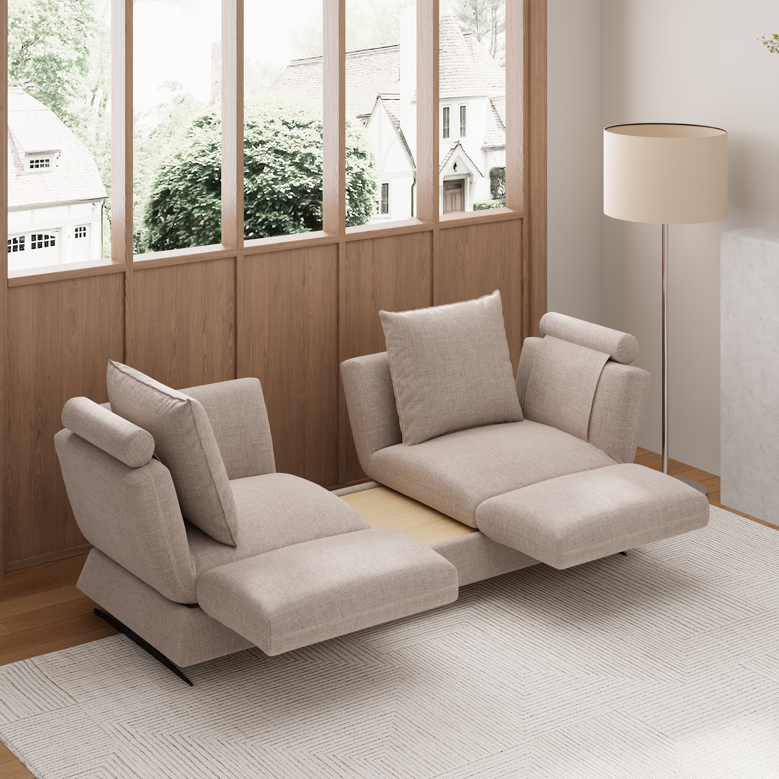 Sofá cama convertible giratorio de 2130 mm, algodón y lino