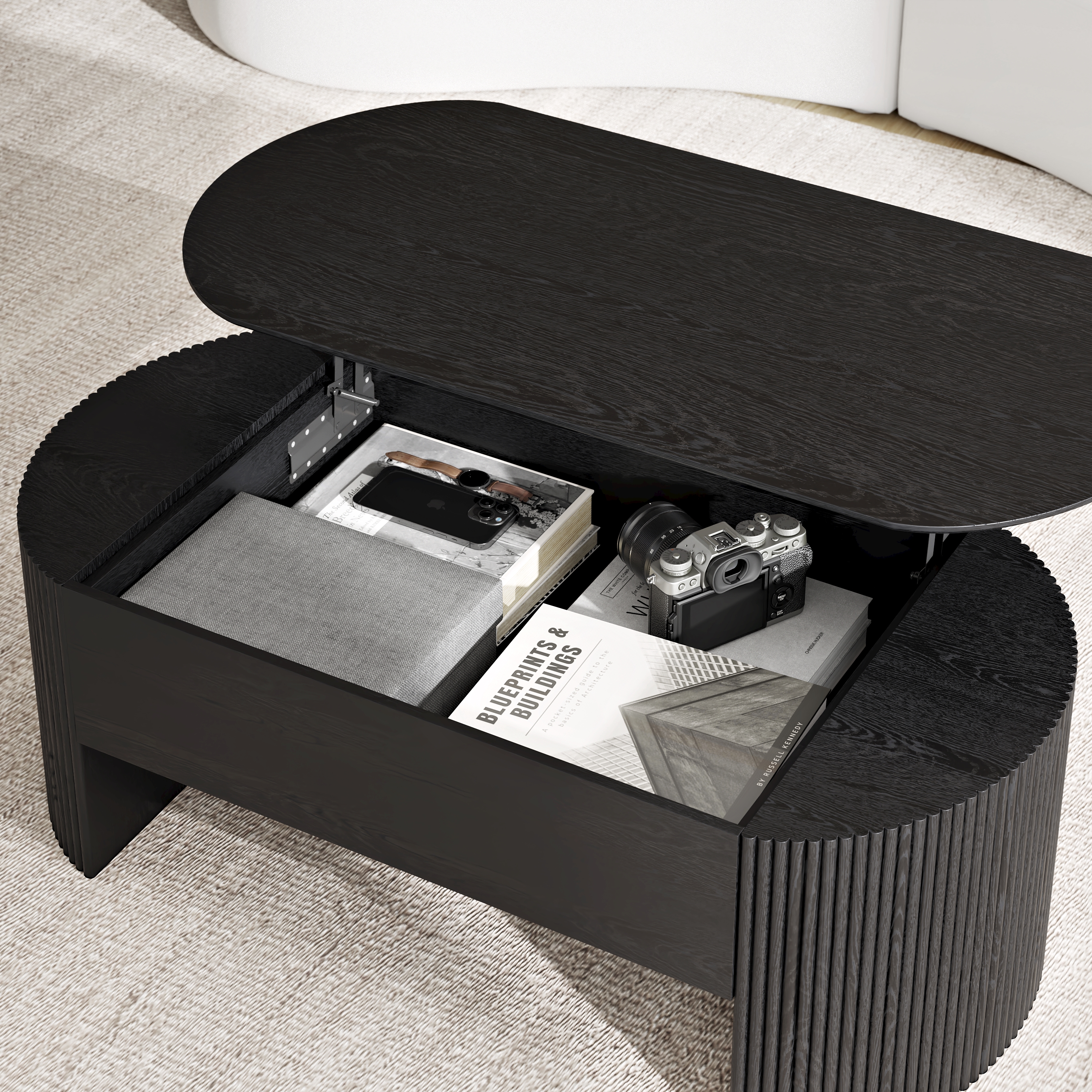 1200mm Oval Black Lift Top Mid-Century Modern Coffee Table｜Homary