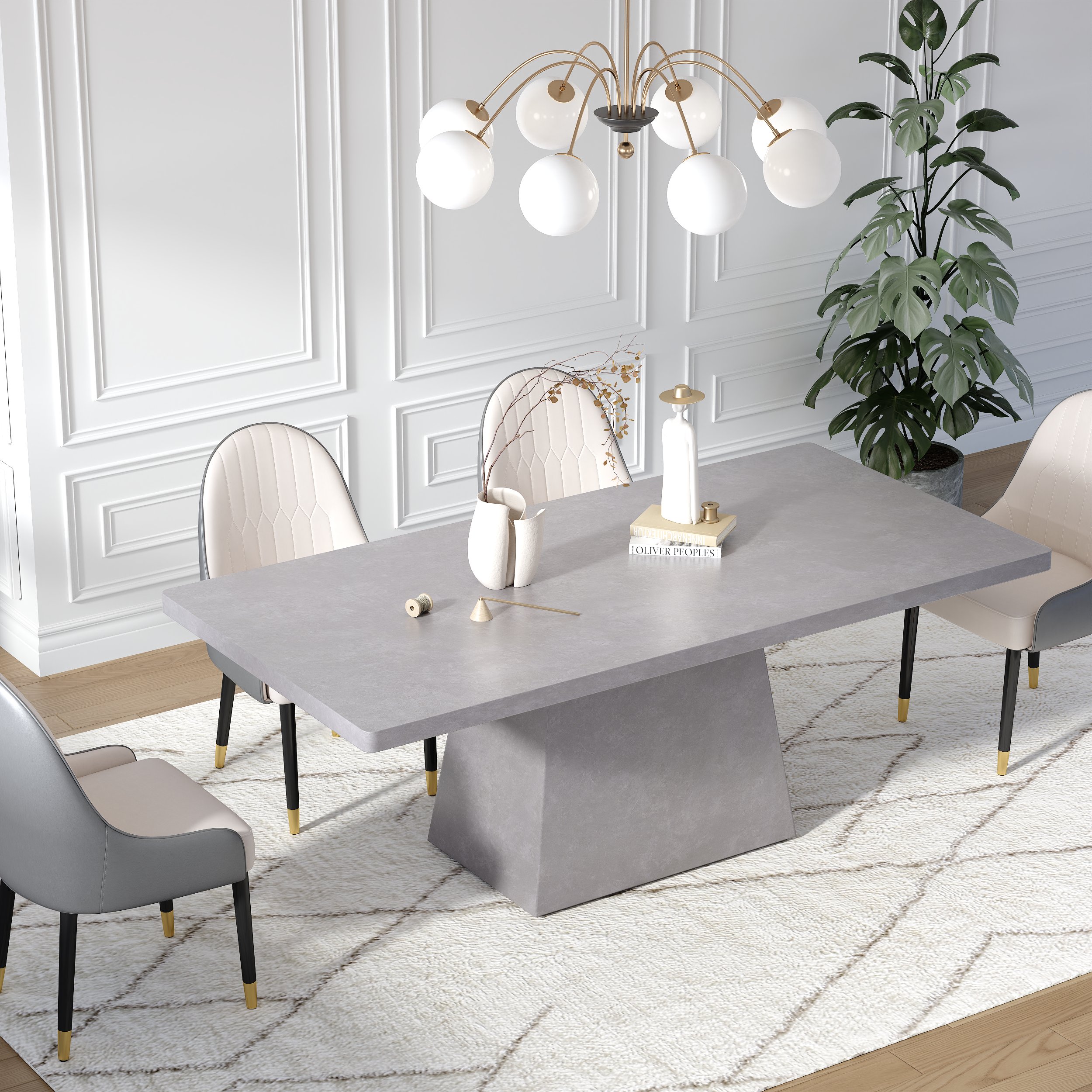 Mesa de comedor moderna rectangular gris de 2000 mm, interior/exterior, con capacidad para 6 a 8