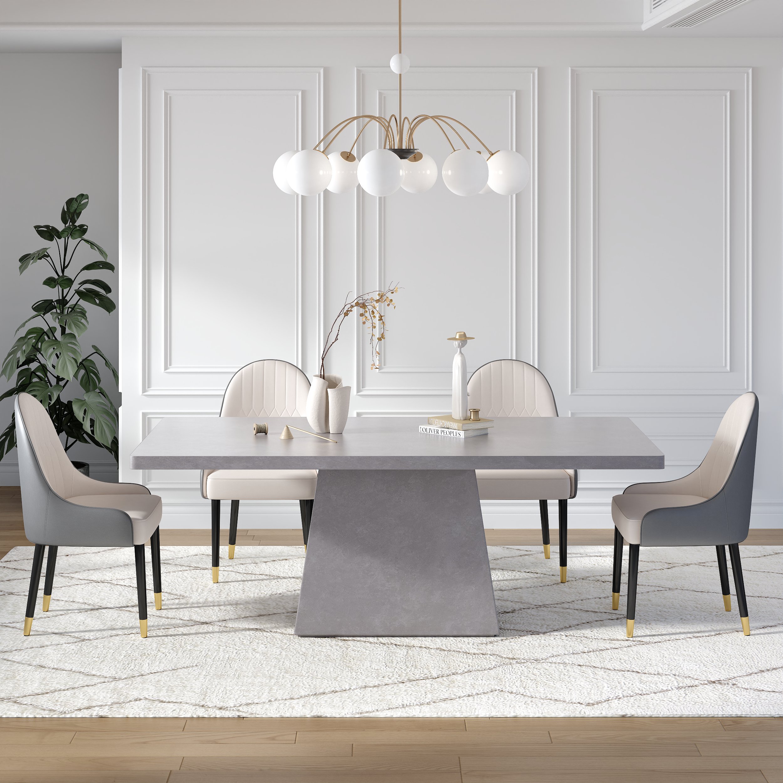 79" Modern Rectangular Gray Dining Table, Indoor/Outdoor, Seats 6-8