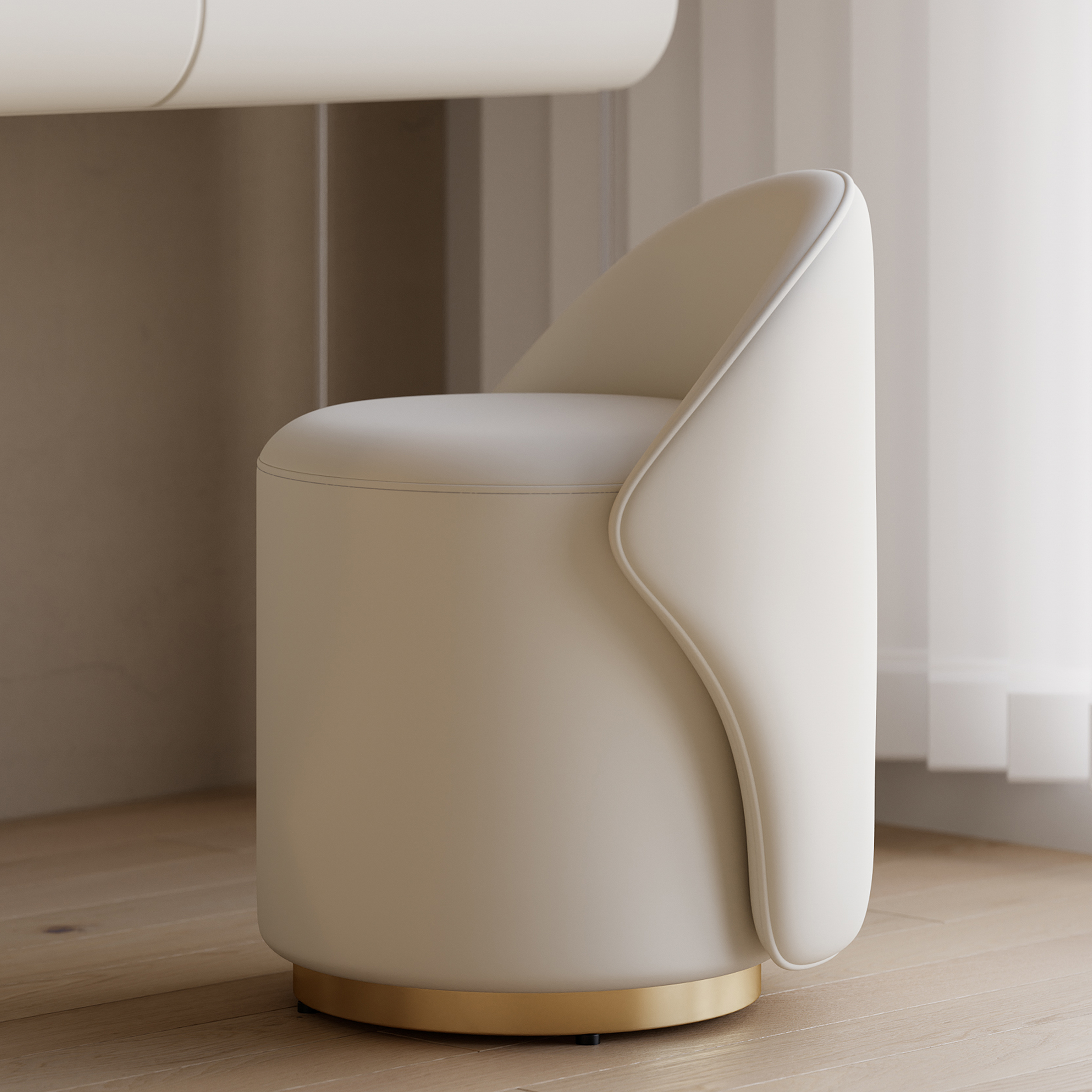 Leather Round Makeup Vanity Stool with Back Accent Chair
