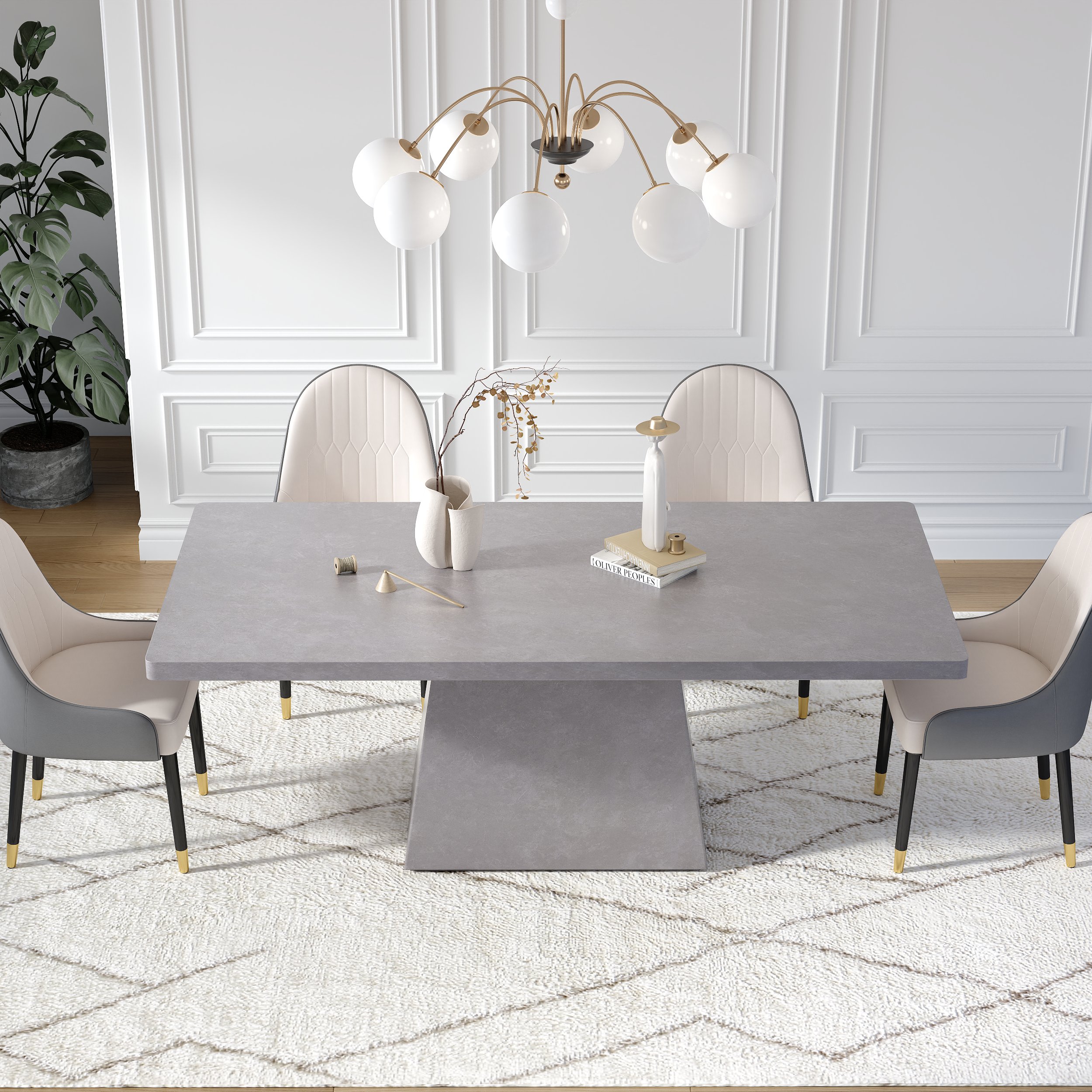 79" Modern Rectangular Gray Dining Table, Indoor/Outdoor, Seats 6-8