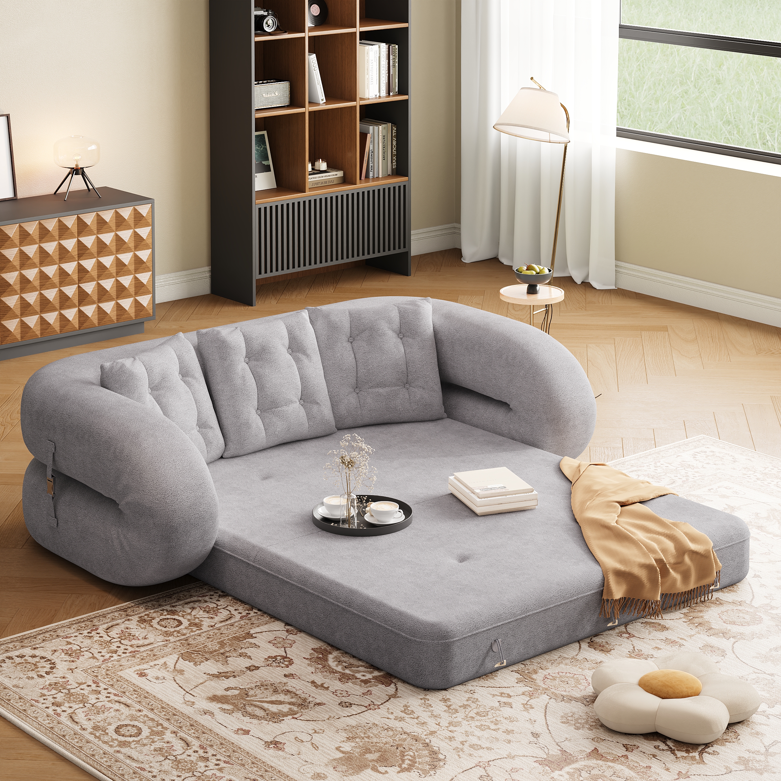 Sofá cama king size tapizado en terciopelo de chenilla, 3 plazas, moderno, futón convertible de 2060 mm
