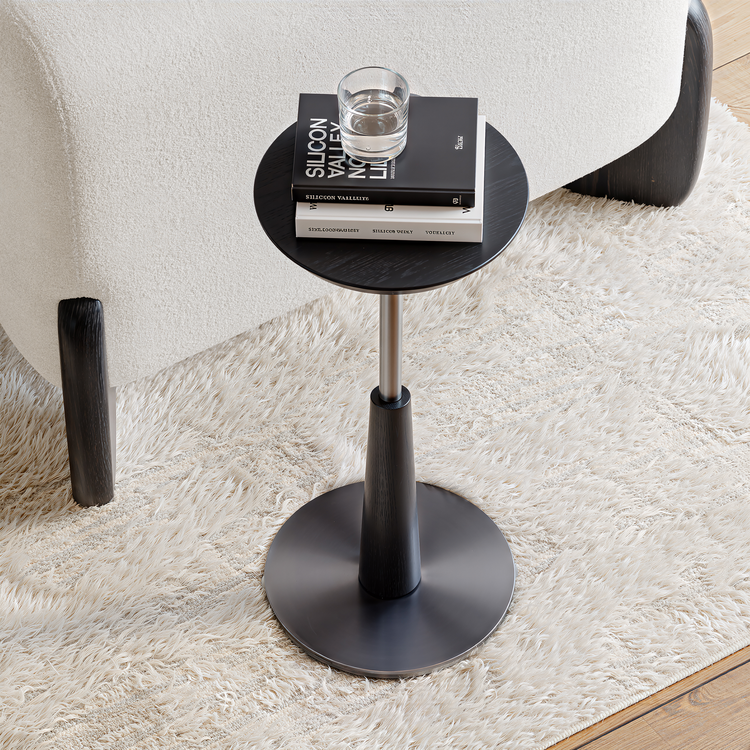 Round Mid-Century Modern Cocktail Table Black Side Table