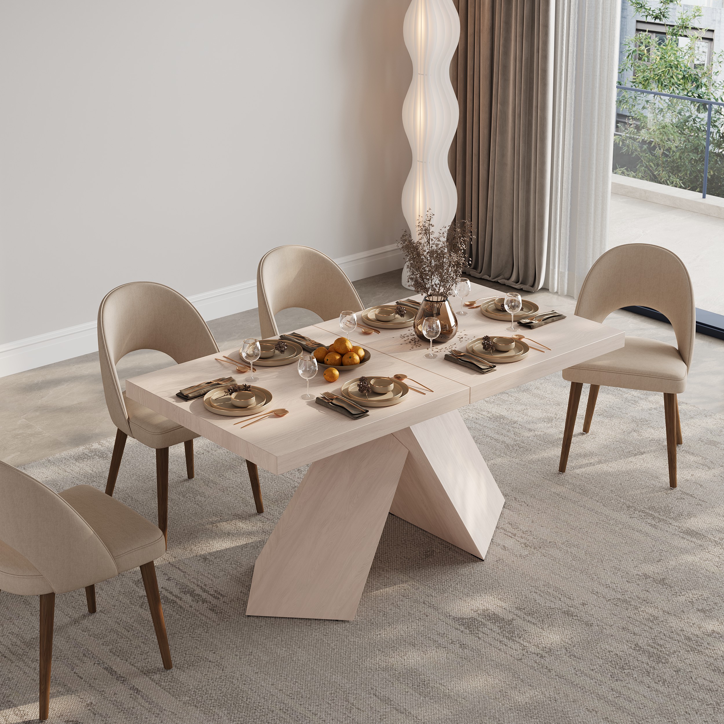 63"-79" Extendable Whitewash Dining Table Modern Farmhouse Rectangle 4-6 Seater Pedestal