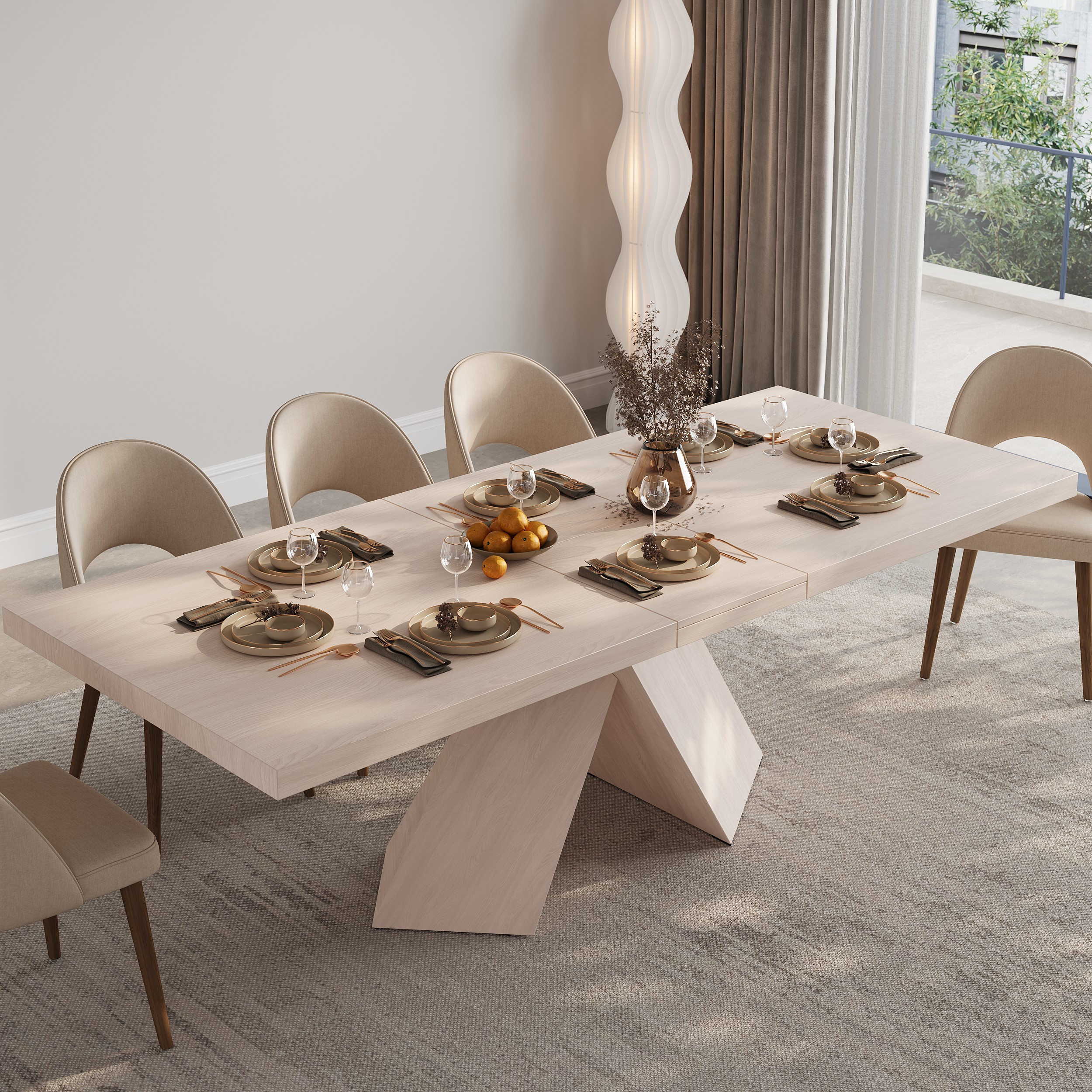 Mesa de comedor Farmhouse, extensible, encalada, de 2000 mm a 2400 mm, con capacidad para 6 a 8