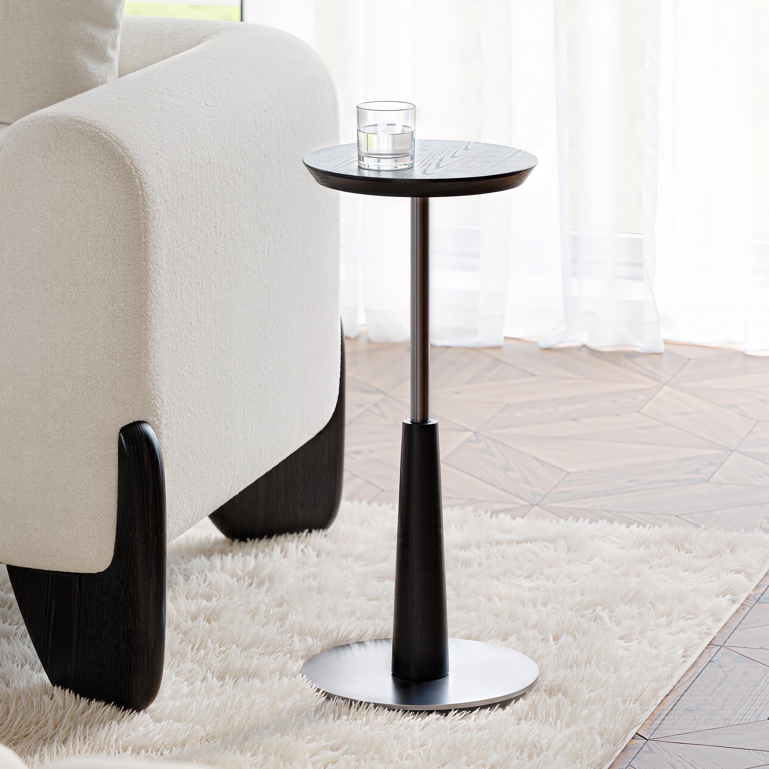 Round Mid-Century Modern Cocktail Table Black Side Table