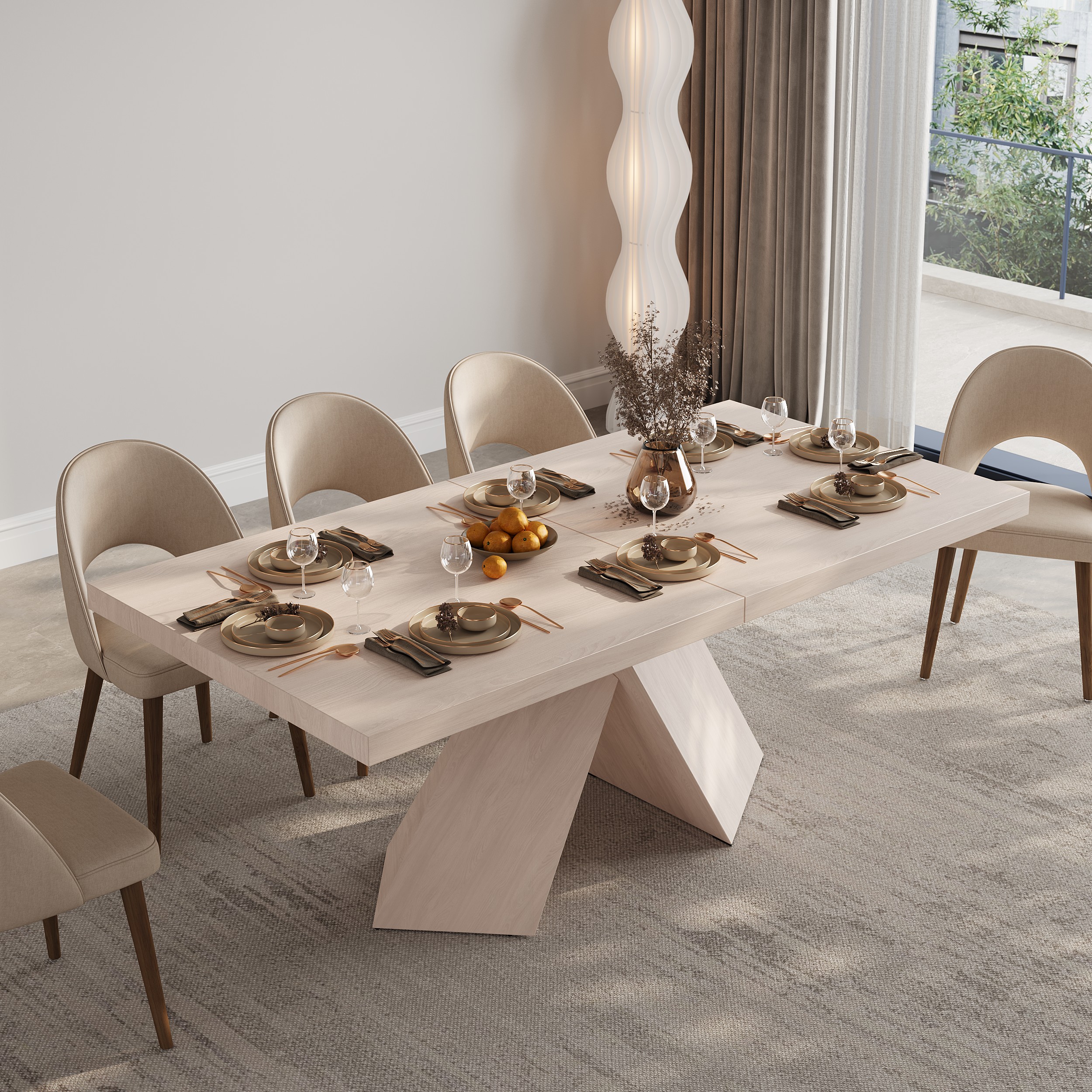 79"-94" Rectangle Dining Table Extendable Wood for 8 Person Farmhouse Style Whitewash Dining Room