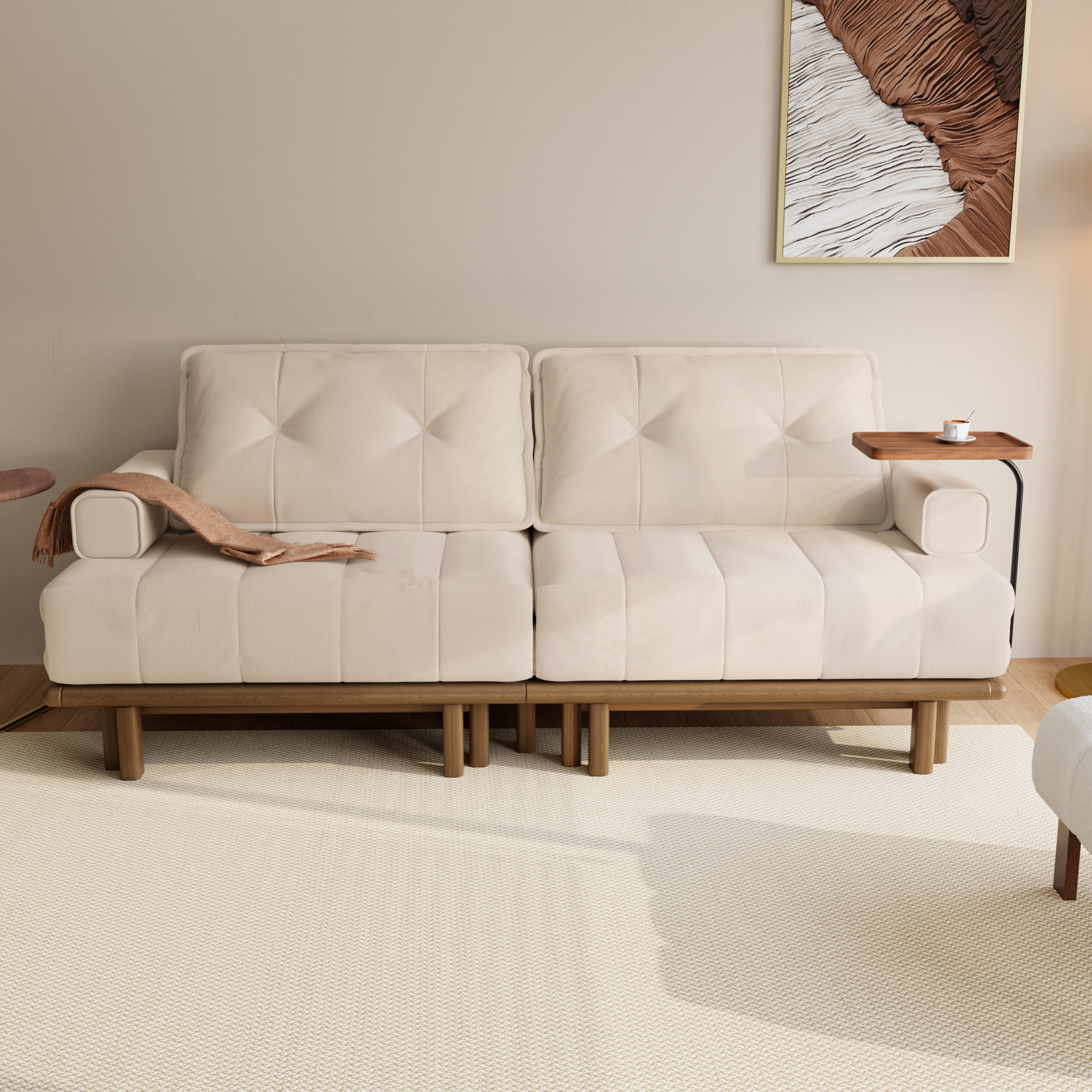 Queen 3-Seater Performance Leather Sofa Bed 79" Convertible Futon Bed with Side Table