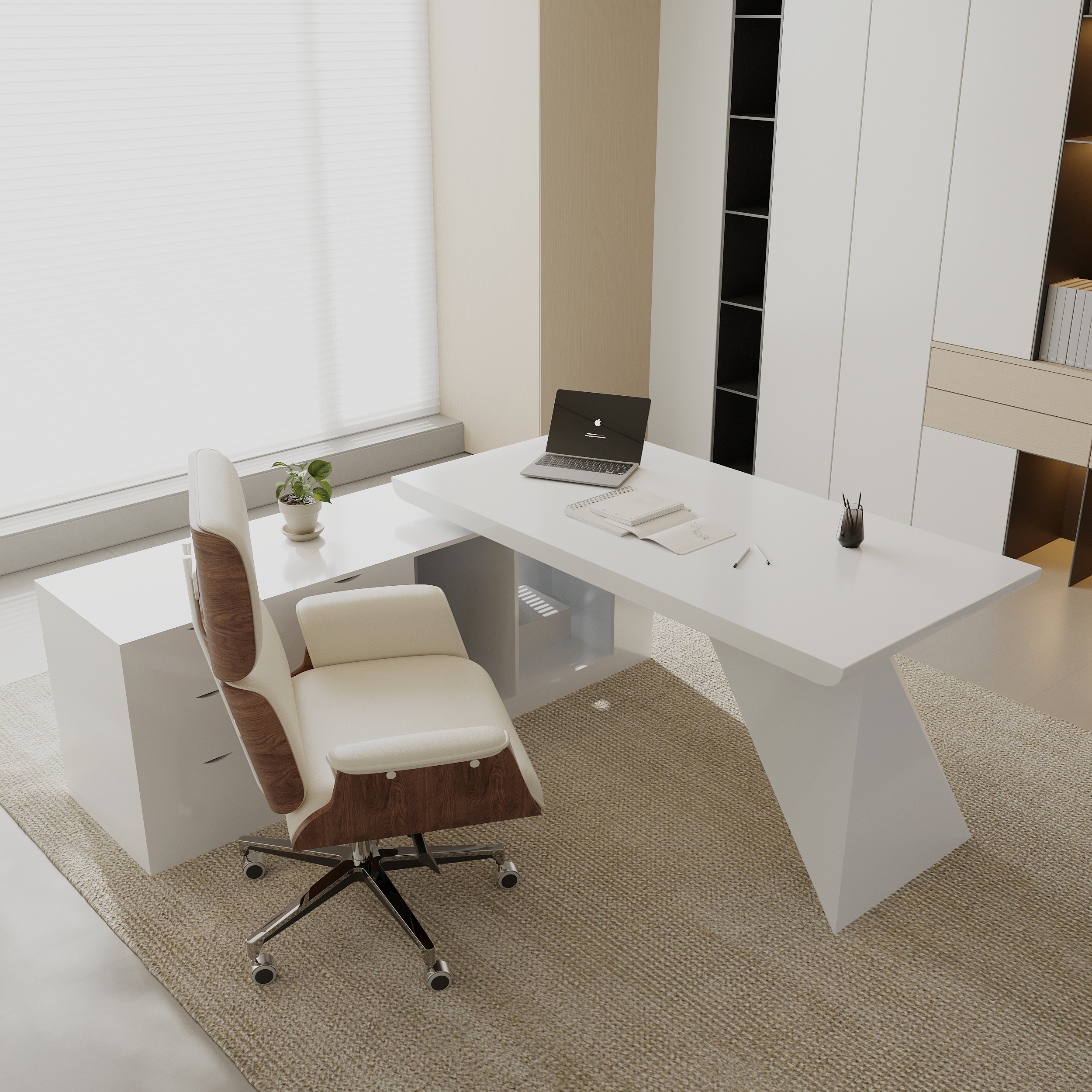 Modern White L-Shape Executive Left Hand Desk & Office Chair Set (70.9'')