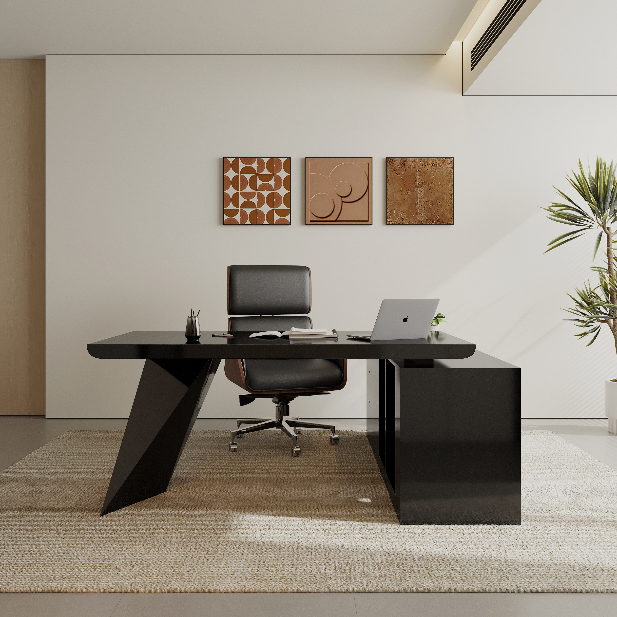 70.9" Set Black L-Shape Executive Desk Left Hand Reclining Leather Office Desk Chair