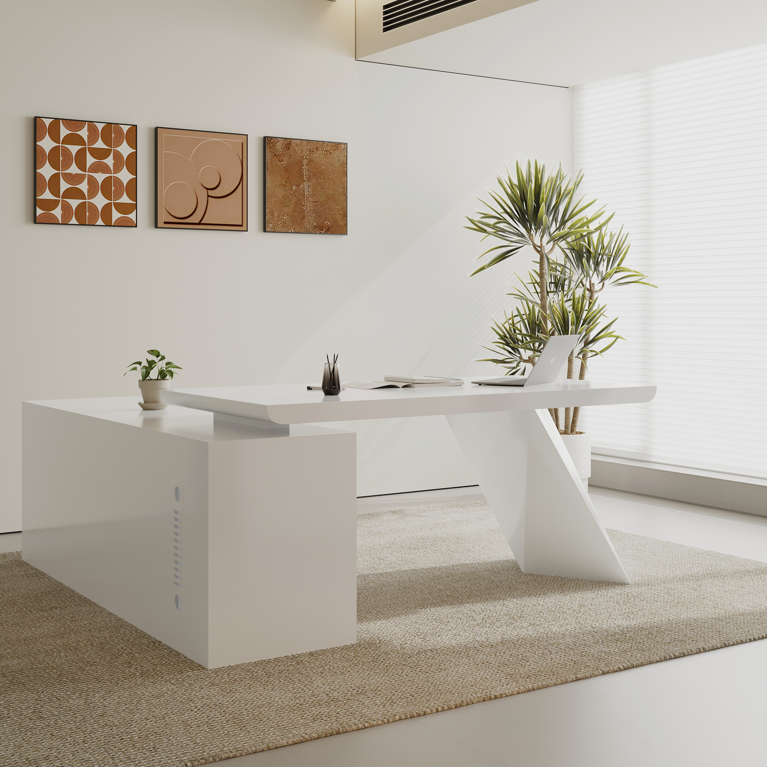 Modern White L-Shape Right Hand Executive Desk & Office Chair Set (70.9'')