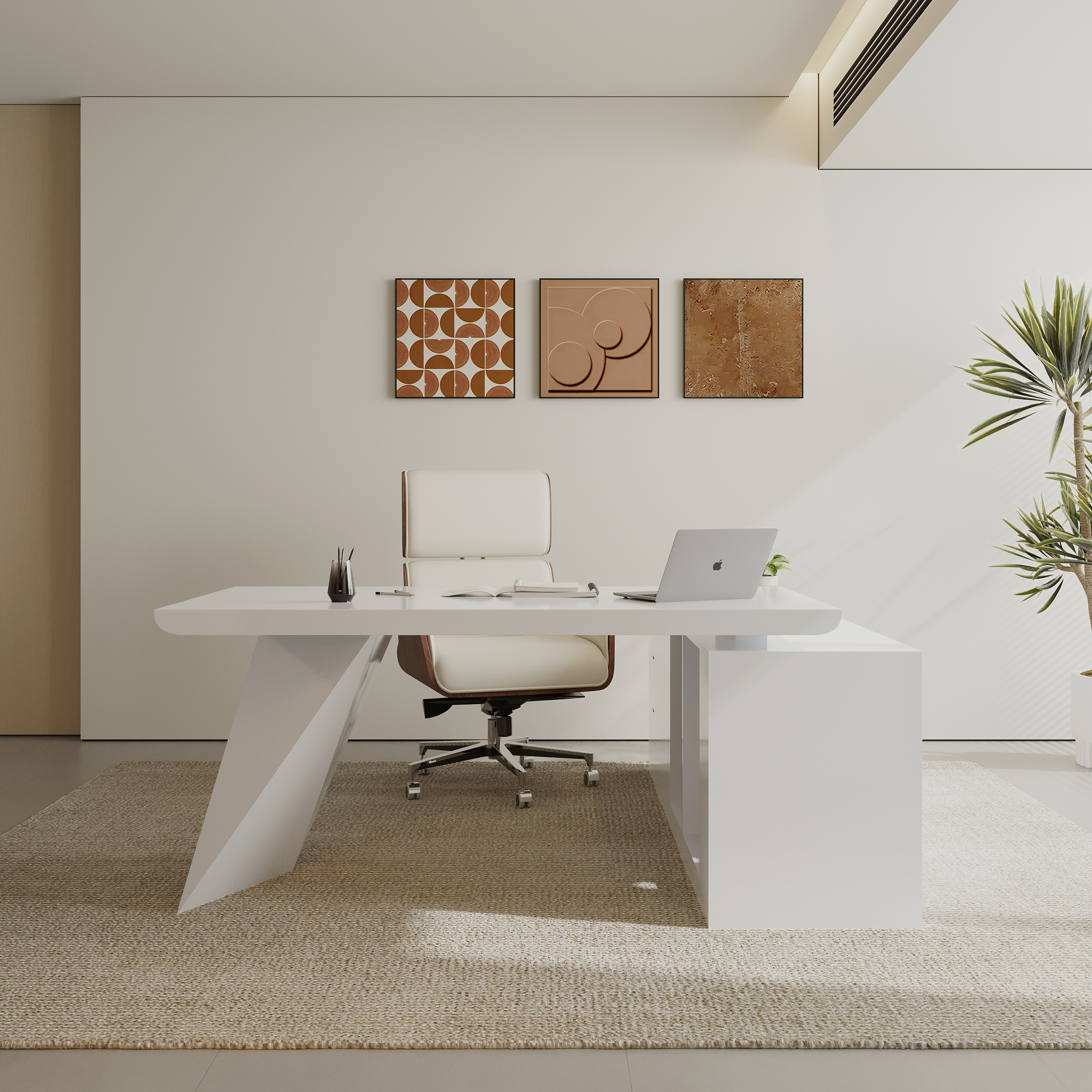 Modern White L-Shape Executive Left Hand Desk & Office Chair Set (70.9'')