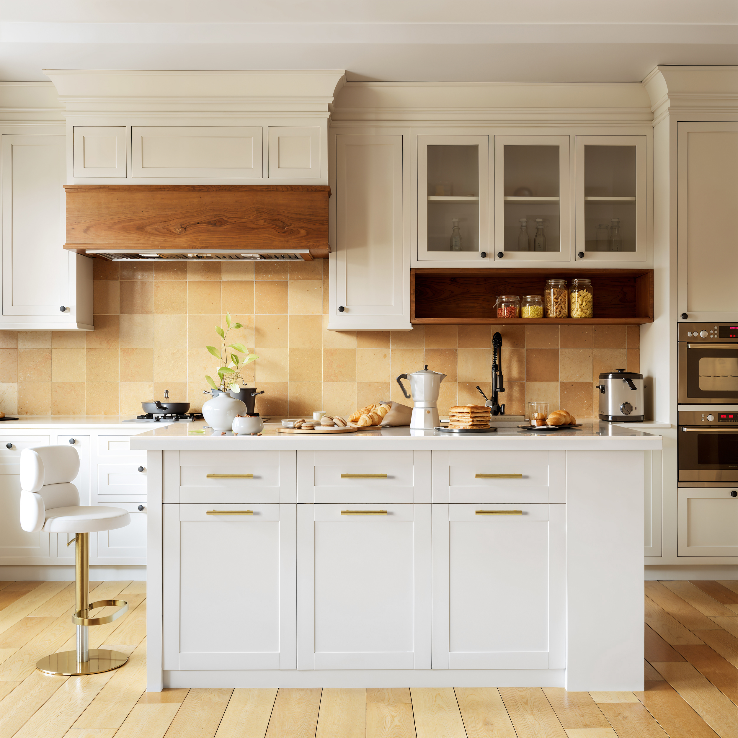 70.9" Kitchen Islands Sintered Stone White Modern with Storage Kitchen Cabinet