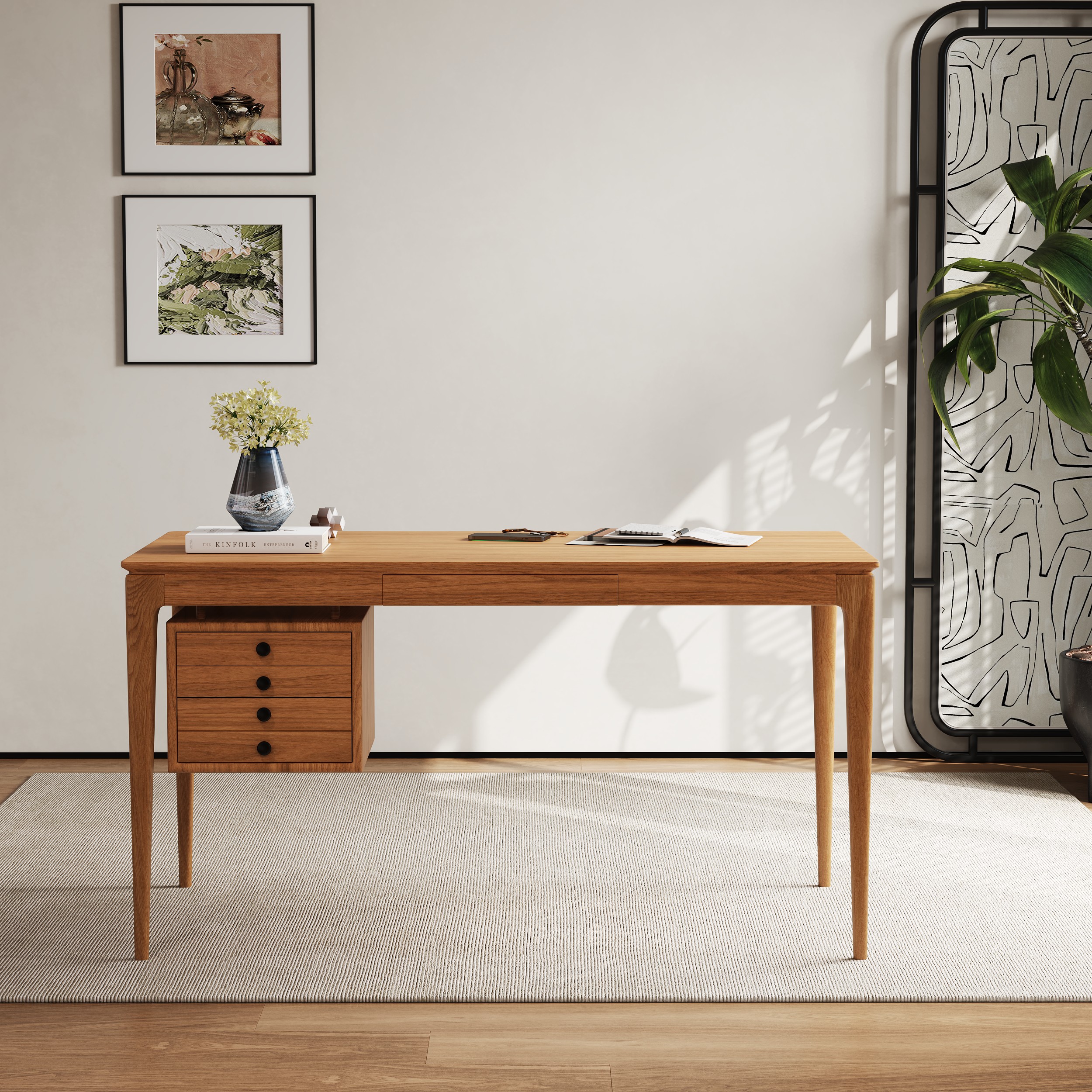 Mid-century Style Natural Ash Wood Writing Desk Home Office Desk with 3 Drawers Office Furniture (140 cm)