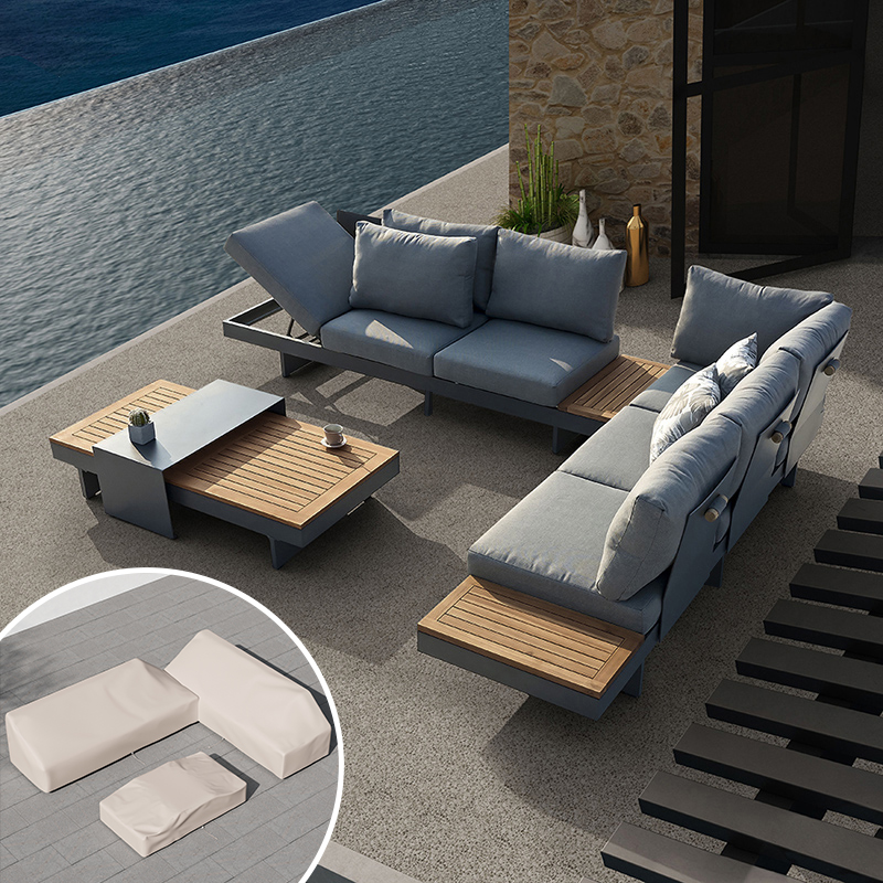 6-Piece Modular L-Shaped Outdoor Sectional Sofa Set with Covers Modern Yard & Patio Furniture for 6