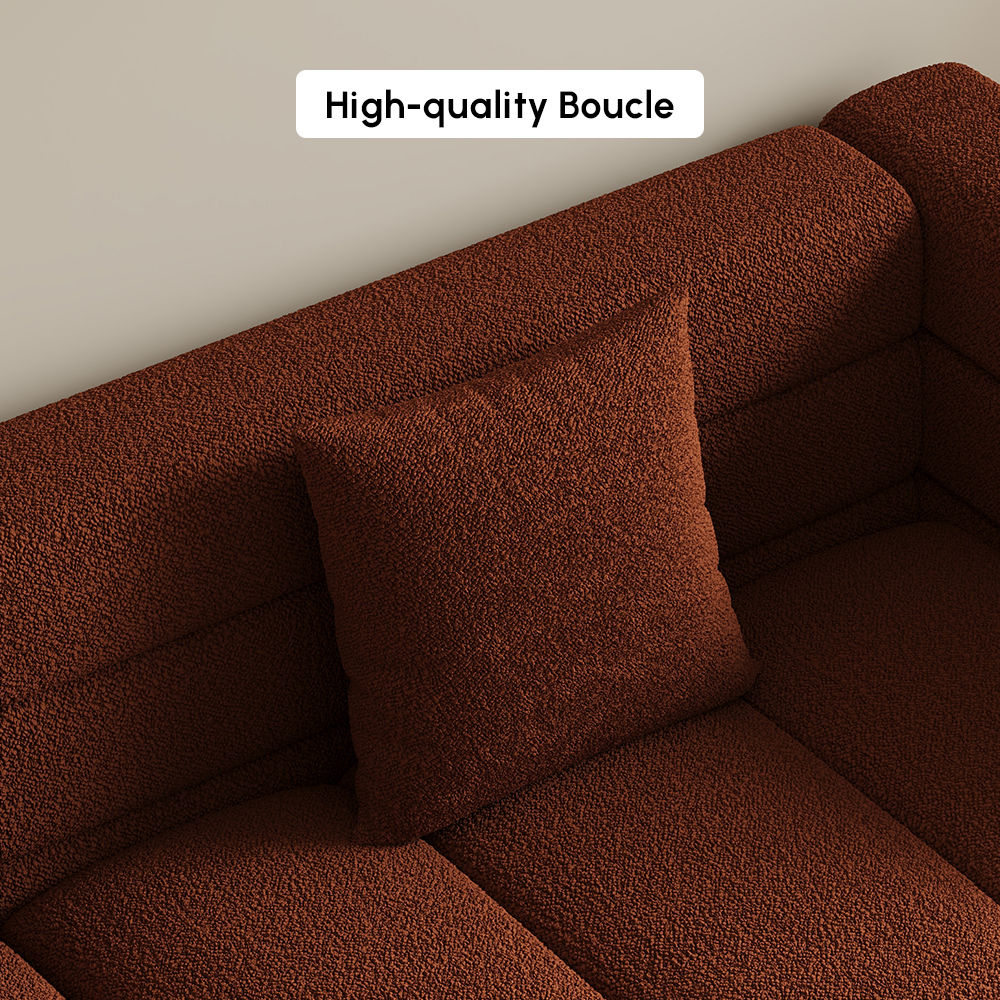 Axial 2000mm Boucle Fluted Sofa with Gold Legs & Pillows｜Homary