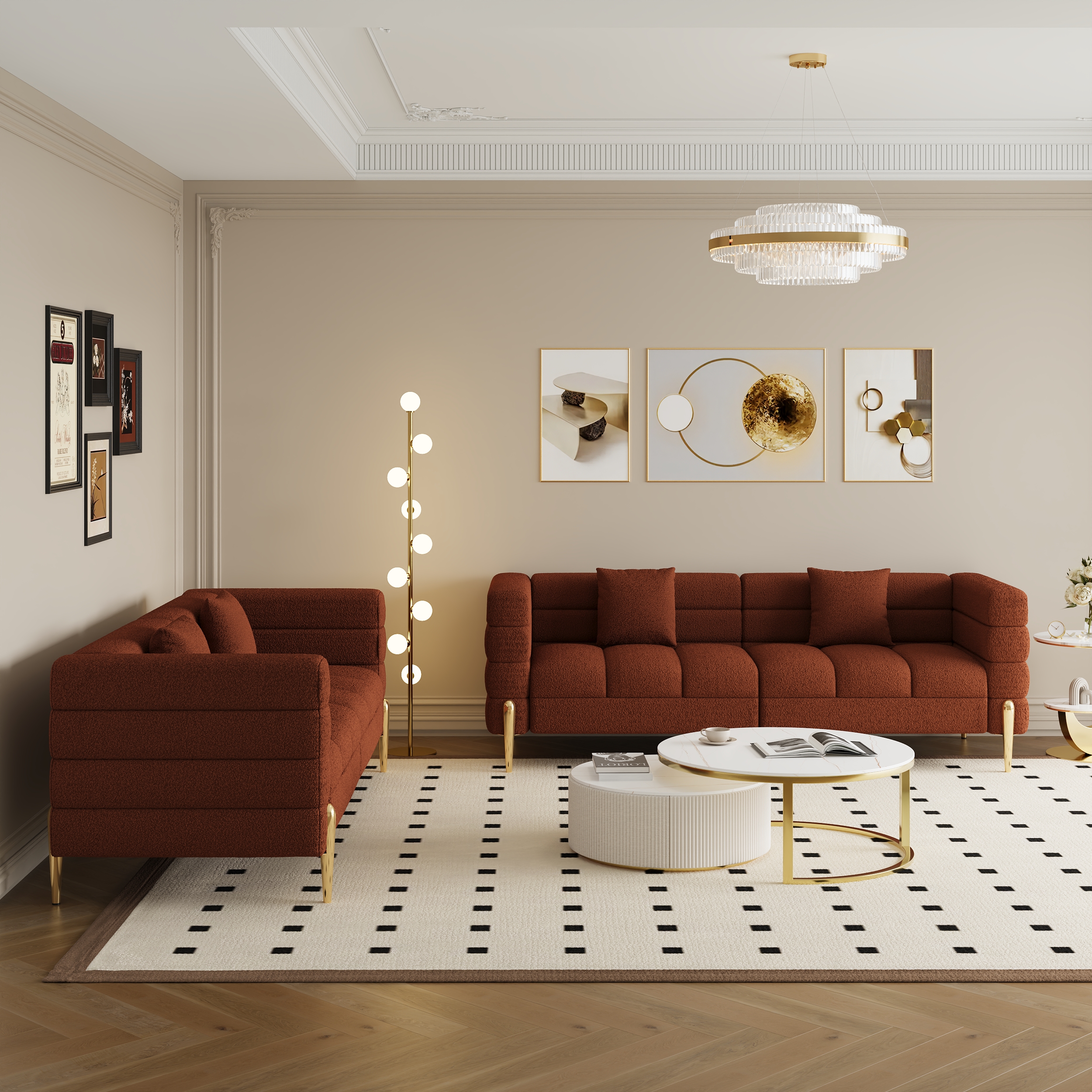 79" Modern Boucle Upholstered Fluted 3 Seater Sofa for Living Room with pillow Set of 2