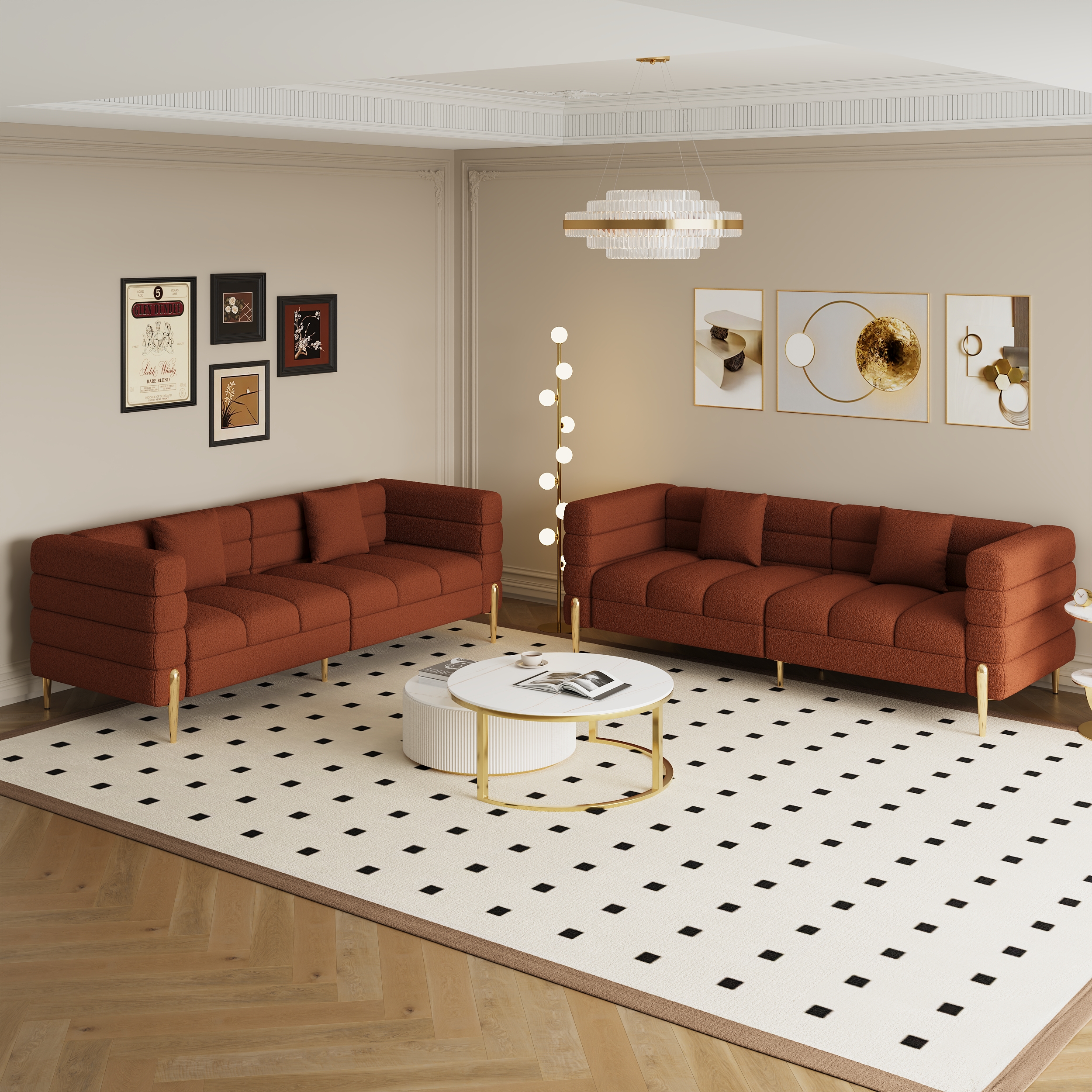 79" Modern Boucle Upholstered Fluted 3 Seater Sofa for Living Room with pillow Set of 2