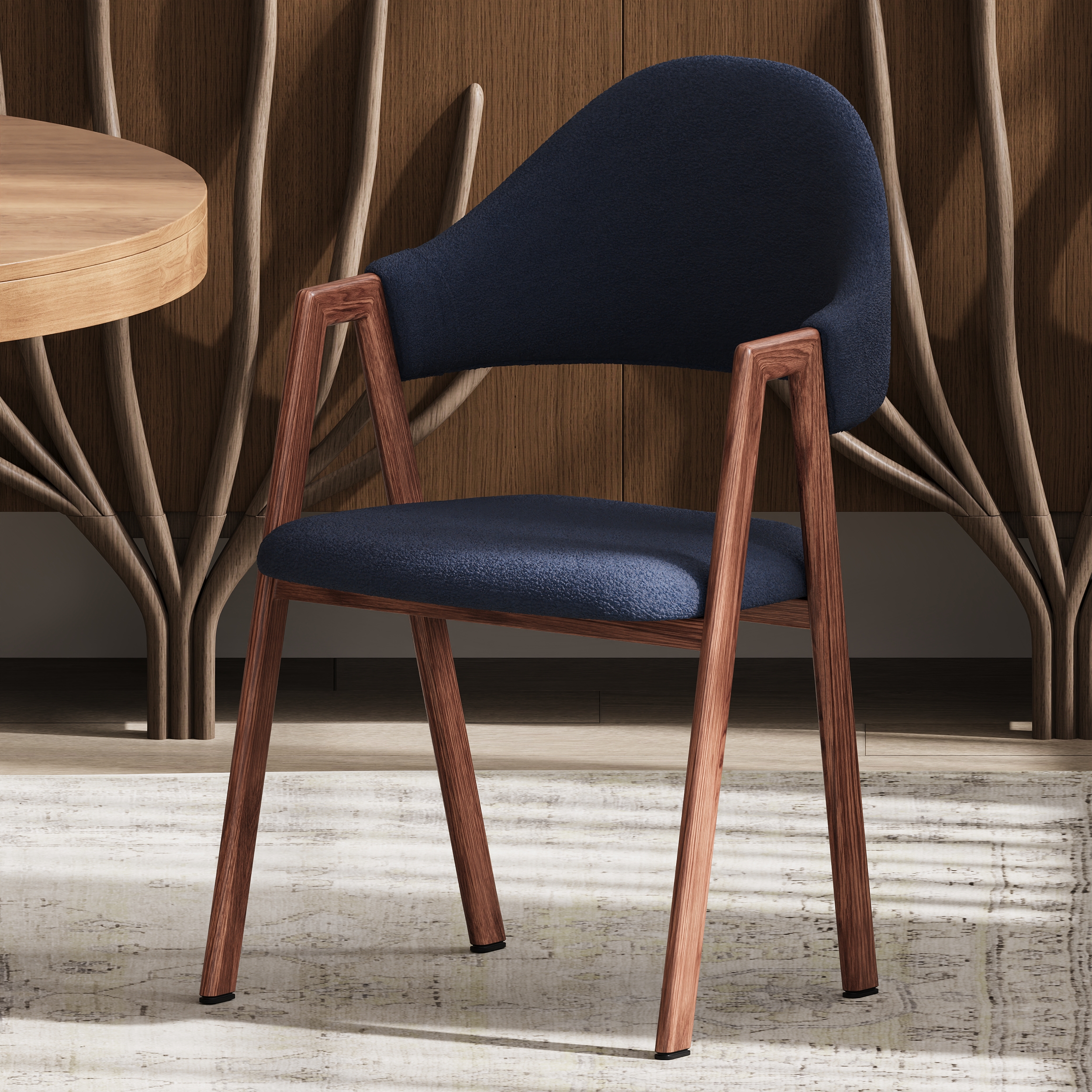 Juego de 2 sillas de comedor tipo boucle tapizadas con respaldo curvo, modernas sillas de comedor marrones