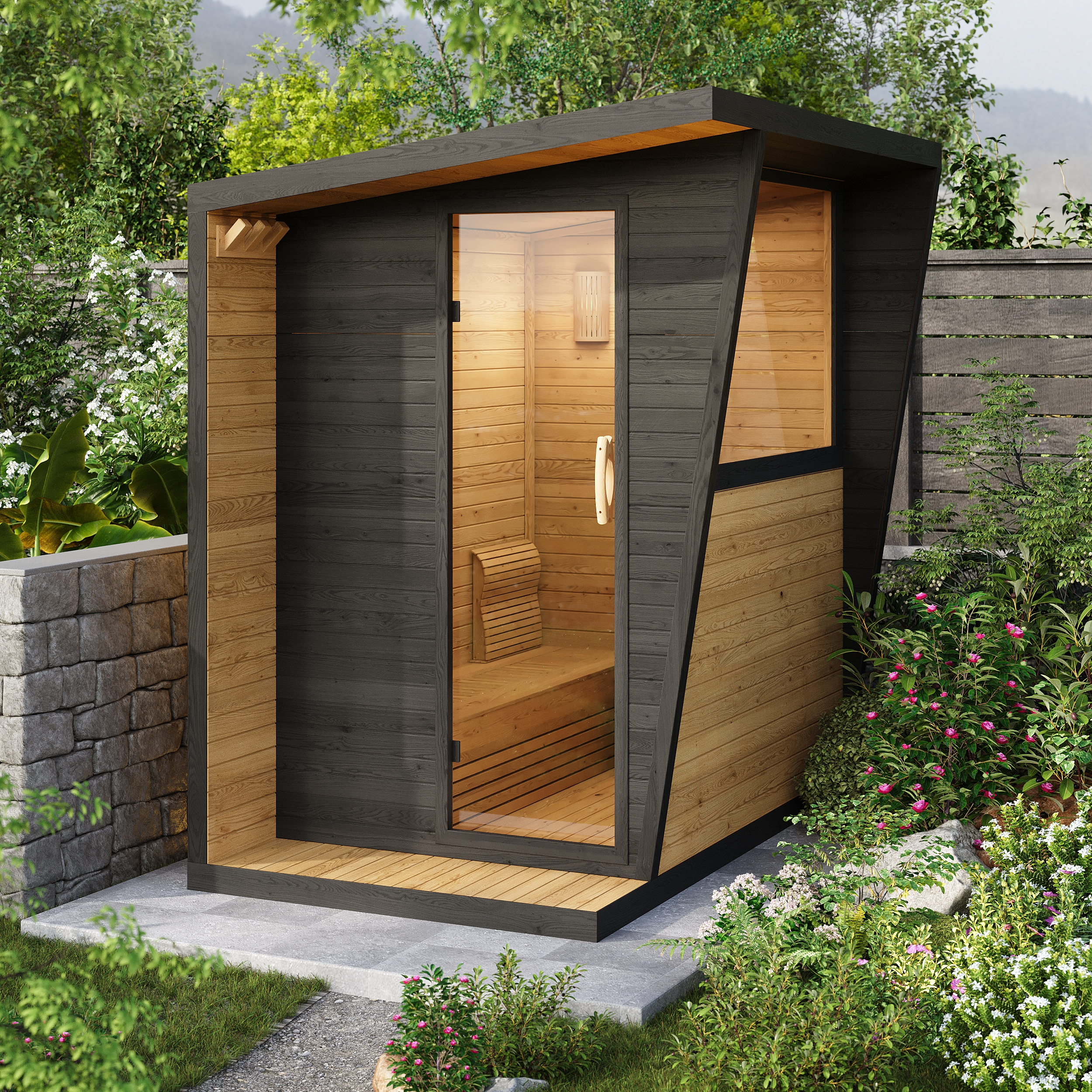2 Person Wooden Outdoor Steam Sauna Room Square Sauna Outside Room for Electric