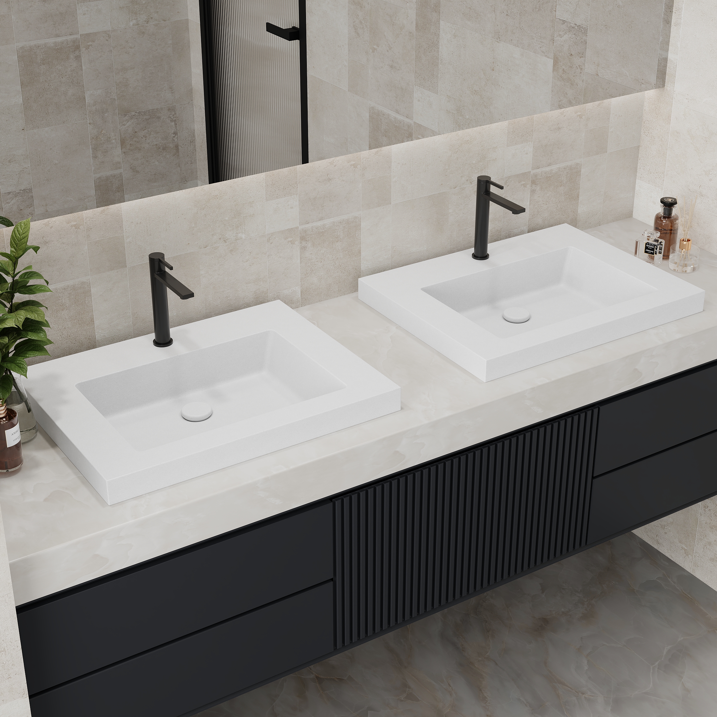 23"Rectangular Concrete white Drop-in Bathroom Sink