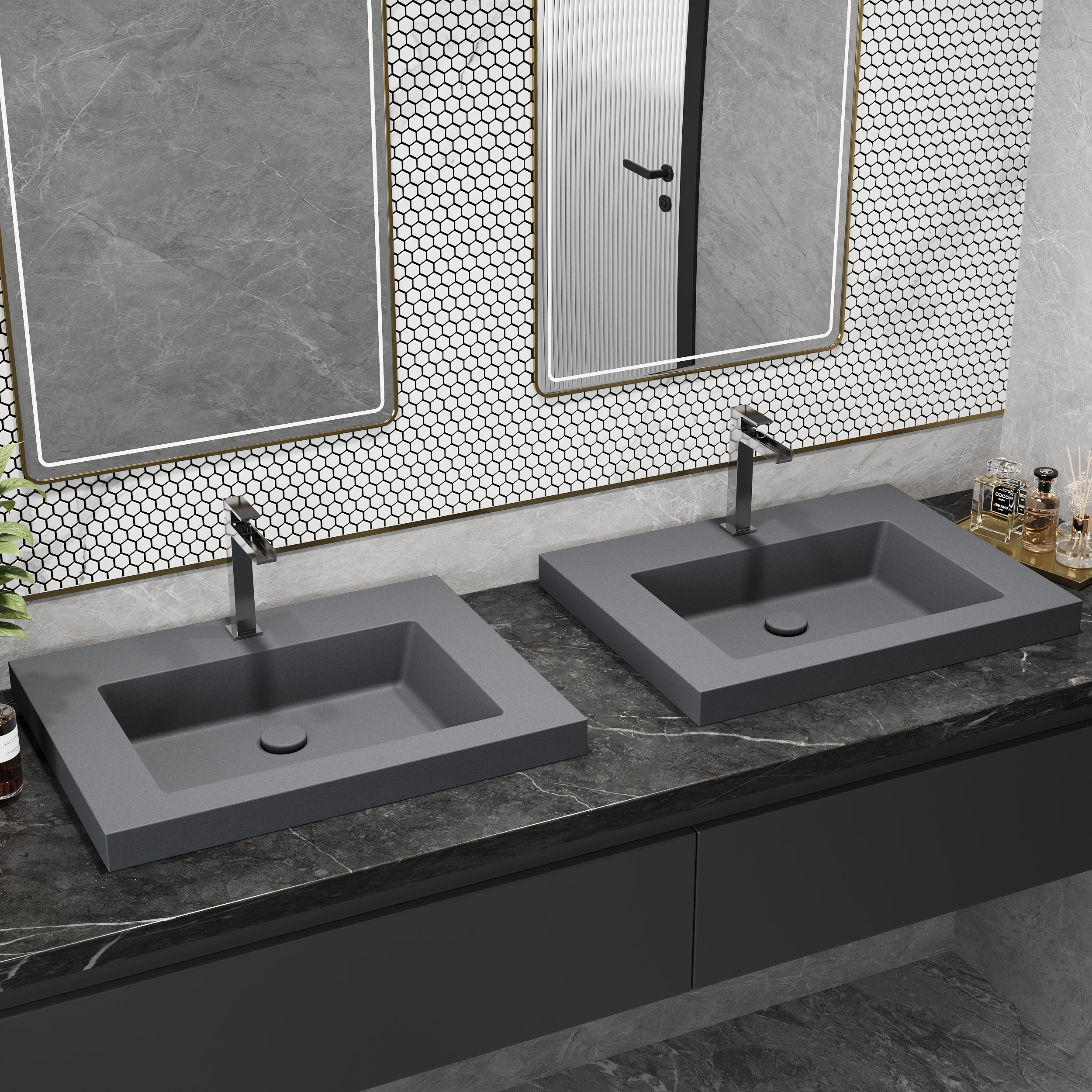 23"Rectangular Concrete Gray Drop-in Bathroom Sink
