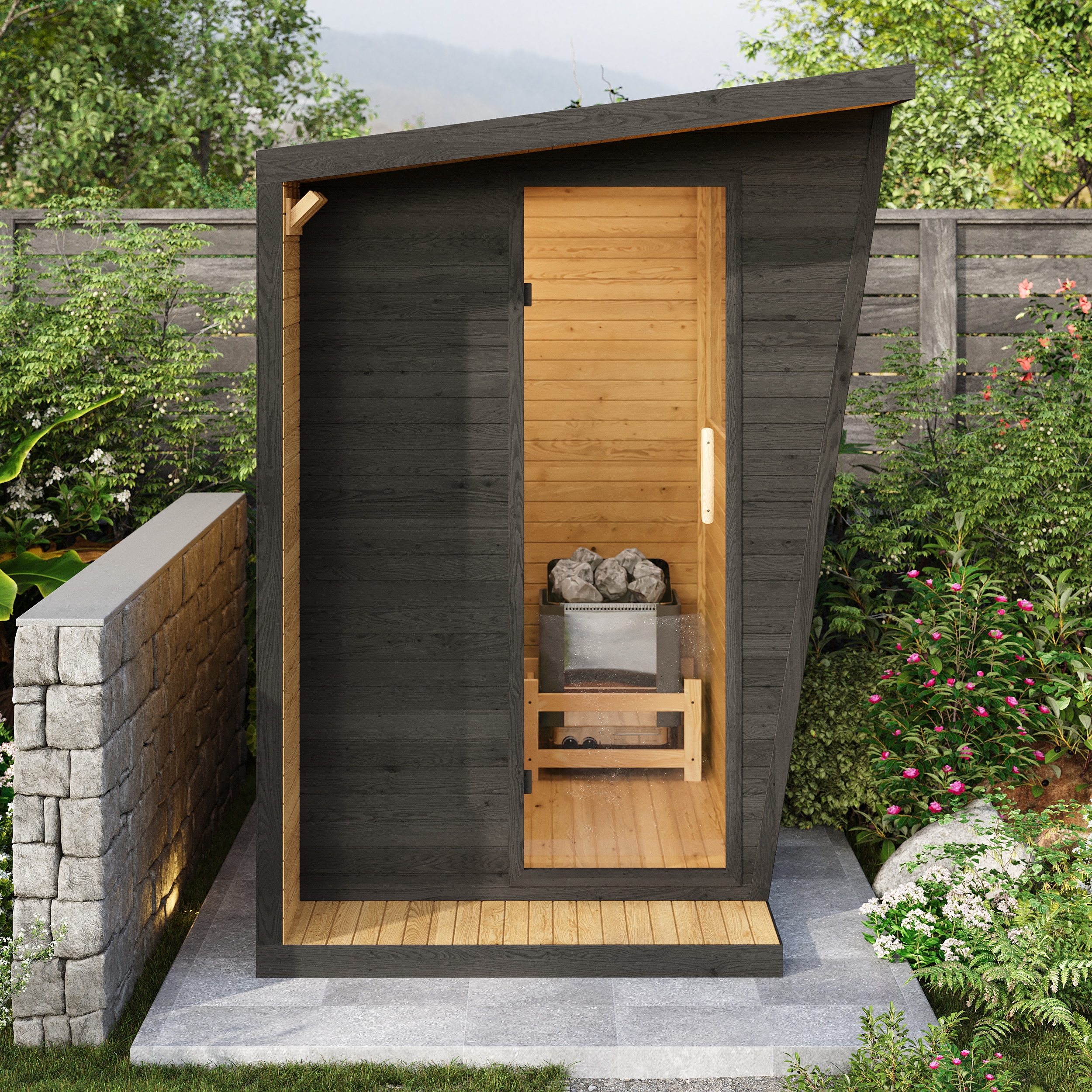2 Person Wooden Outdoor Steam Sauna Room Square Sauna Outside Room for Electric