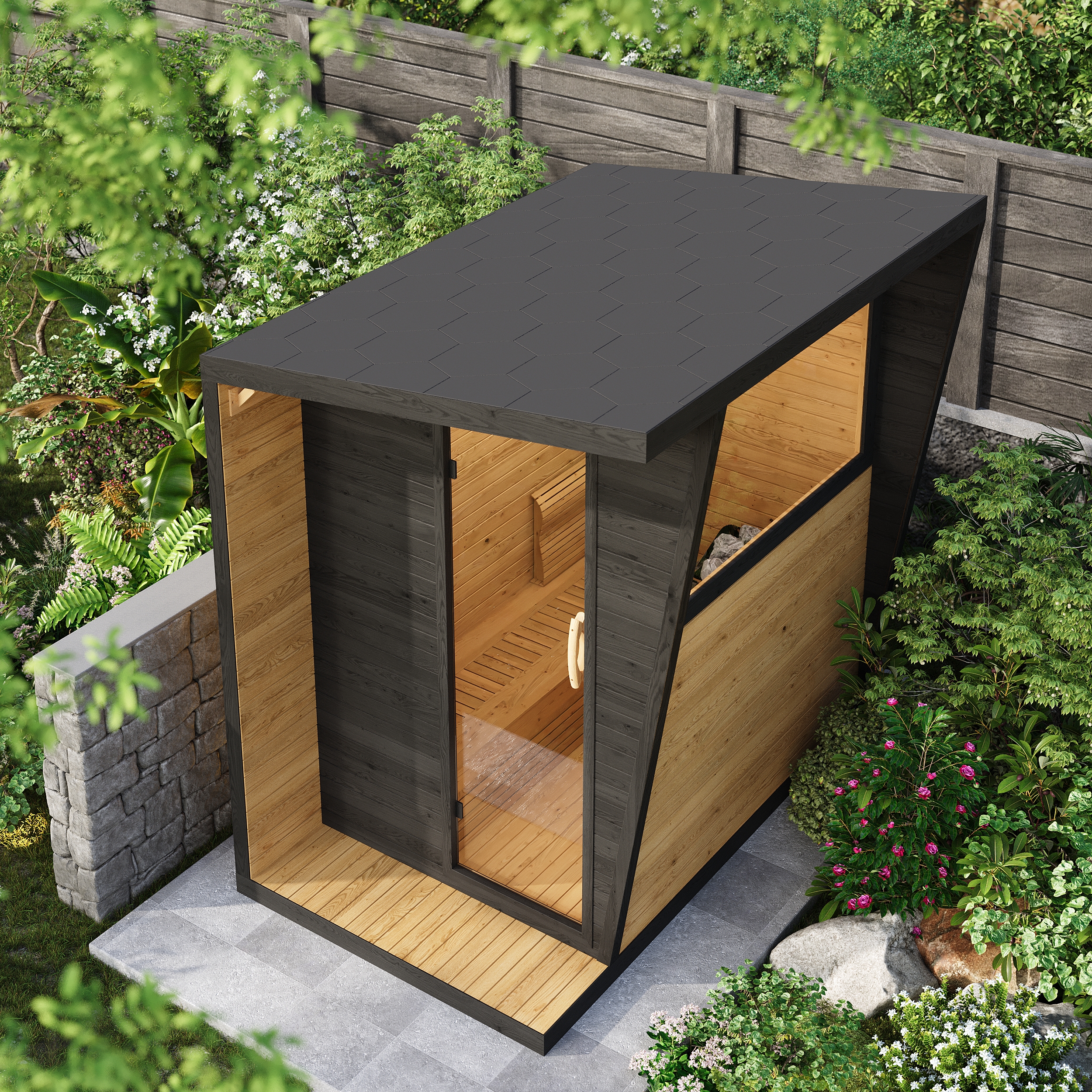 2 Person Wooden Outdoor Steam Sauna Room Square Sauna Outside Room for Electric