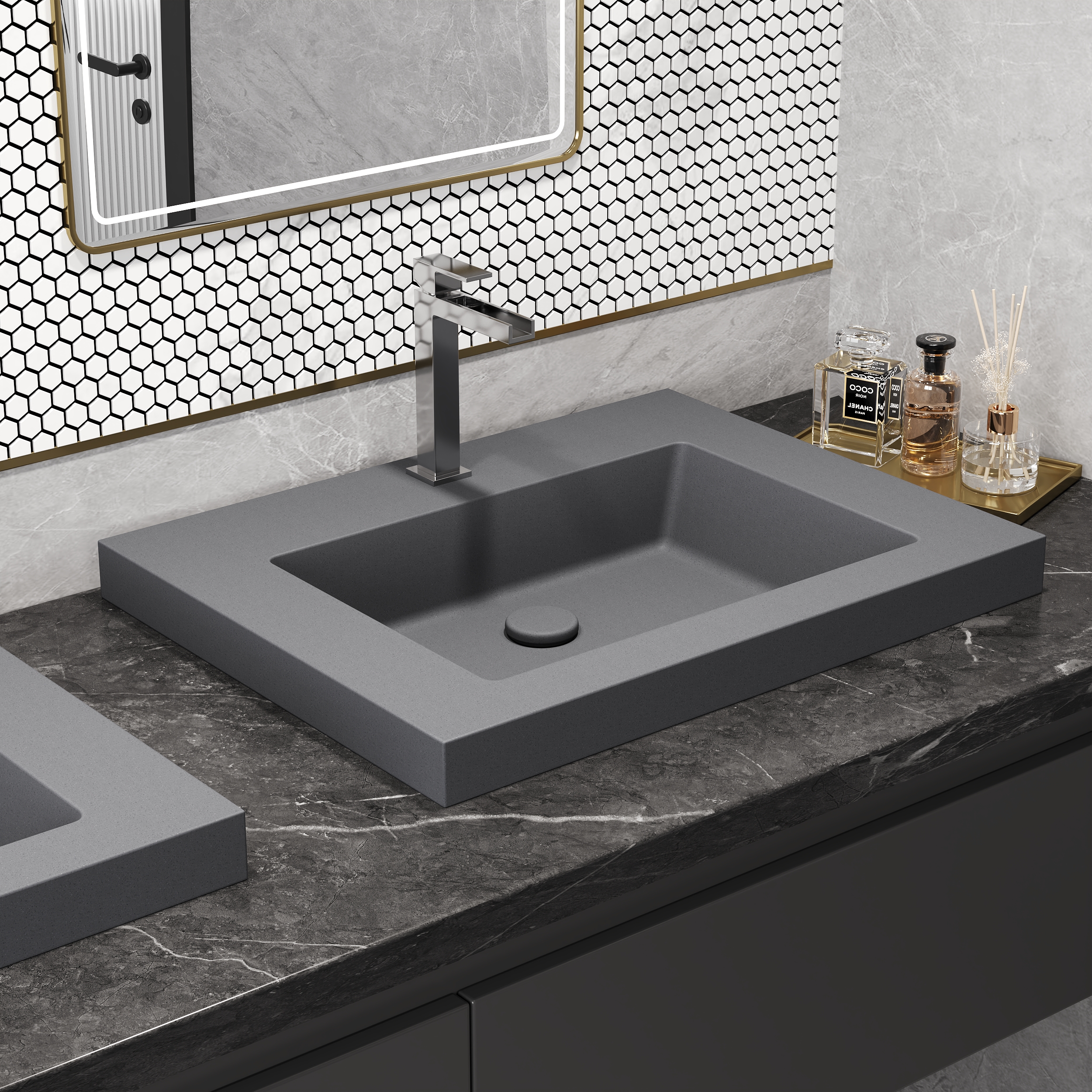 23"Rectangular Concrete Gray Drop-in Bathroom Sink