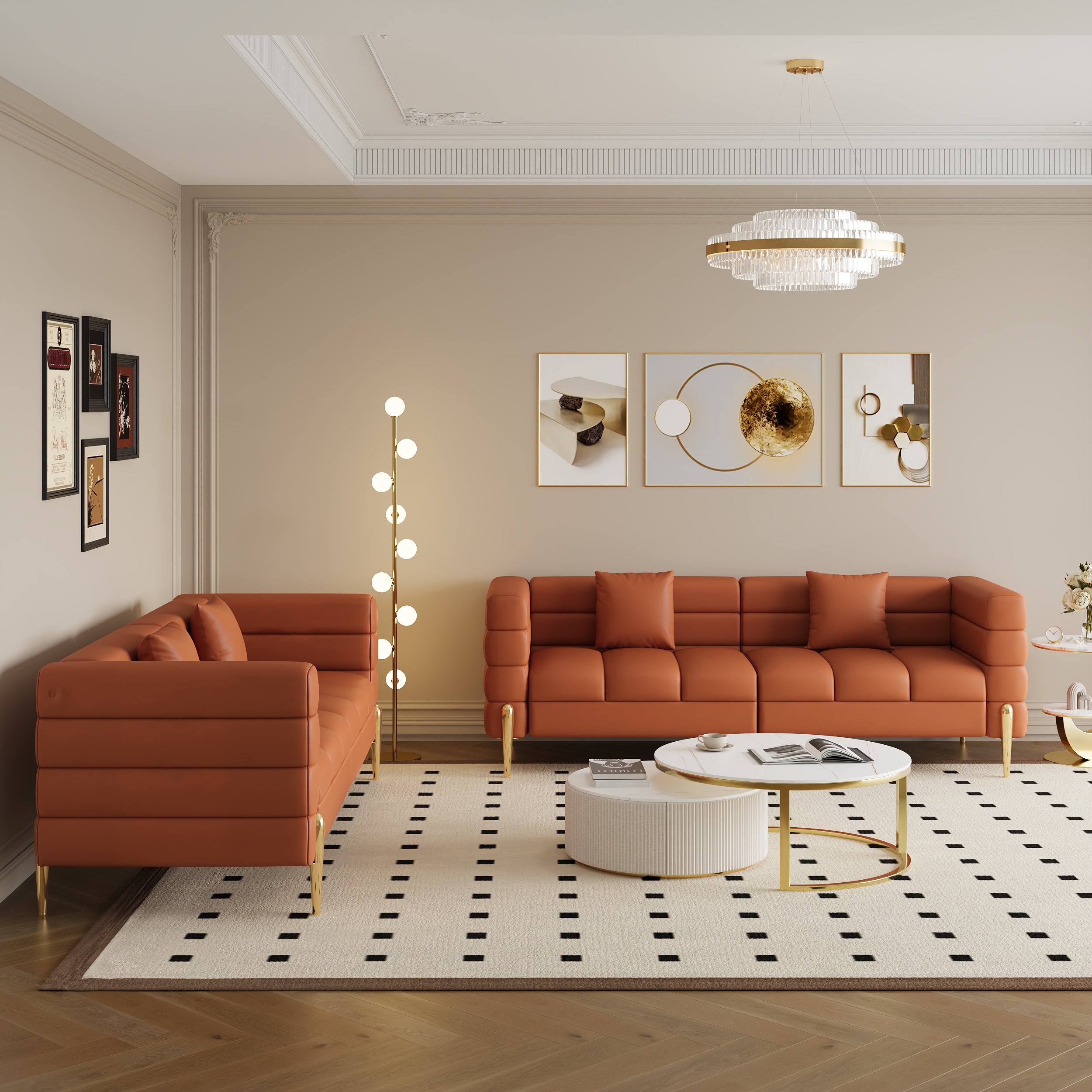 78.7" Modern Performance Leather Upholstered Fluted 3 Seater Sofa for Living Room with pillow Set