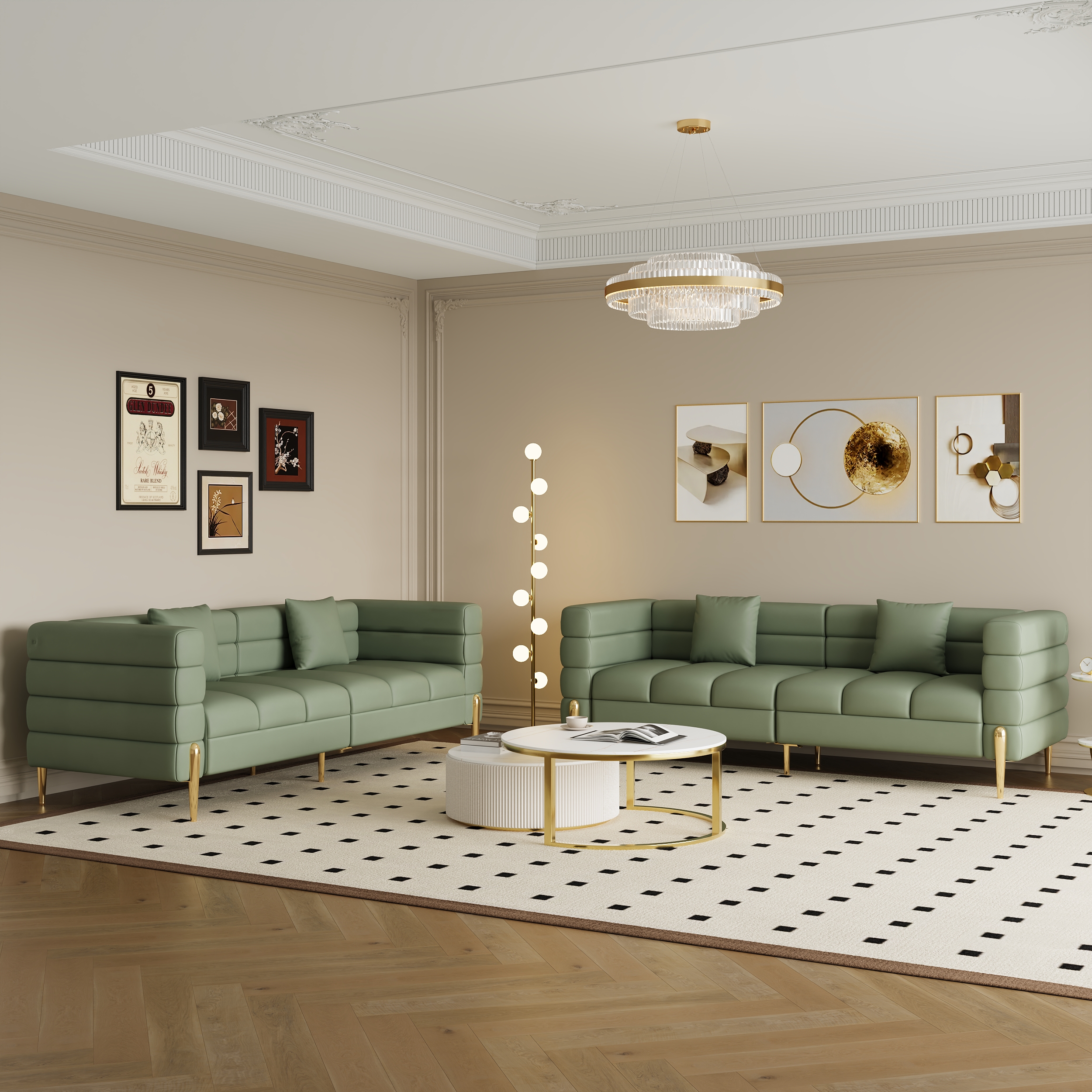 201 cm Moderno Rendimiento Sofá de 3 plazas de cuero tapizado estriado para sala de estar con juego de almohadas de 2