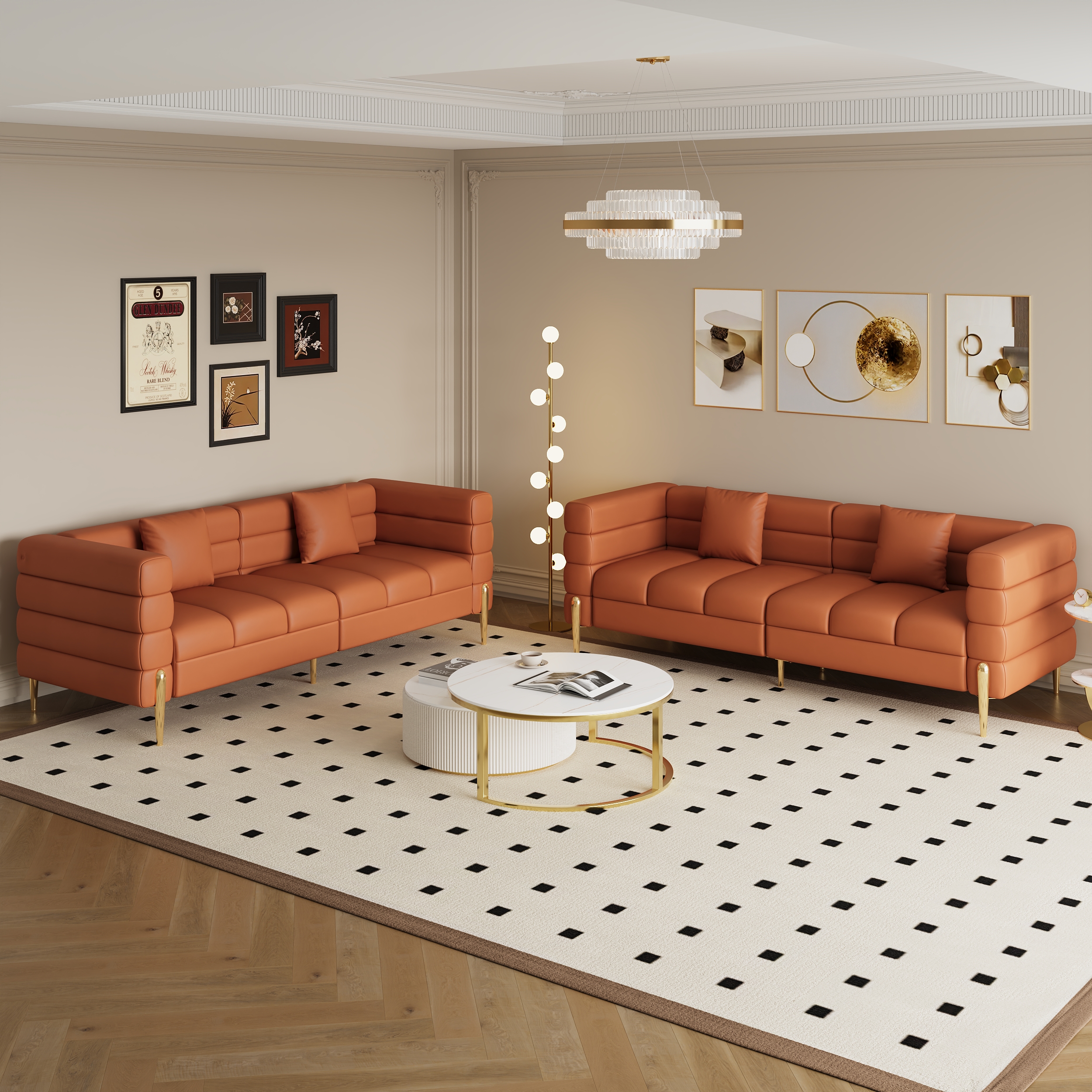 78.7" Modern Performance Leather Upholstered Fluted 3 Seater Sofa for Living Room with pillow Set