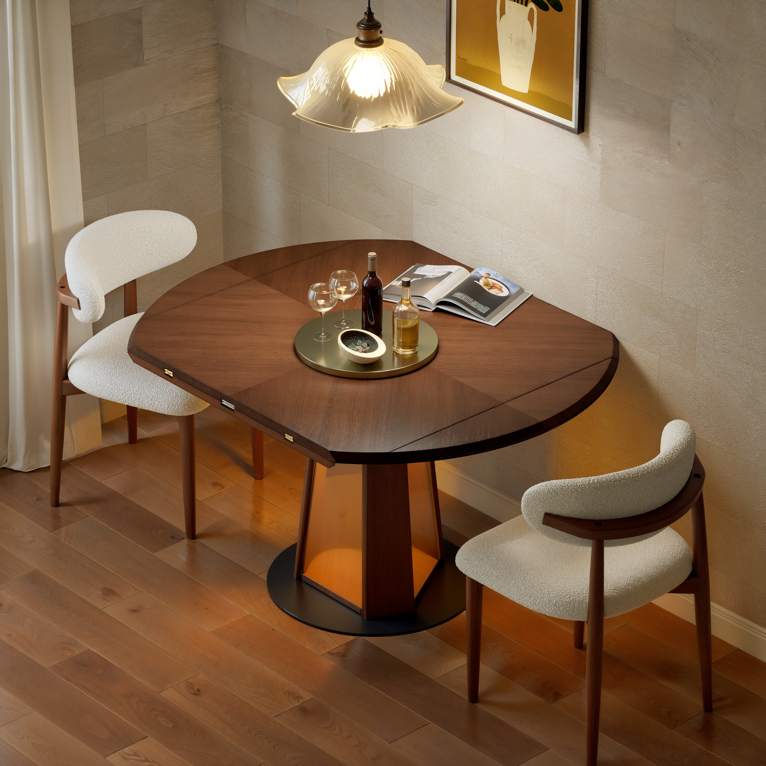 Mesa de comedor extensible de madera maciza de 920 mm a 1200 mm con luz