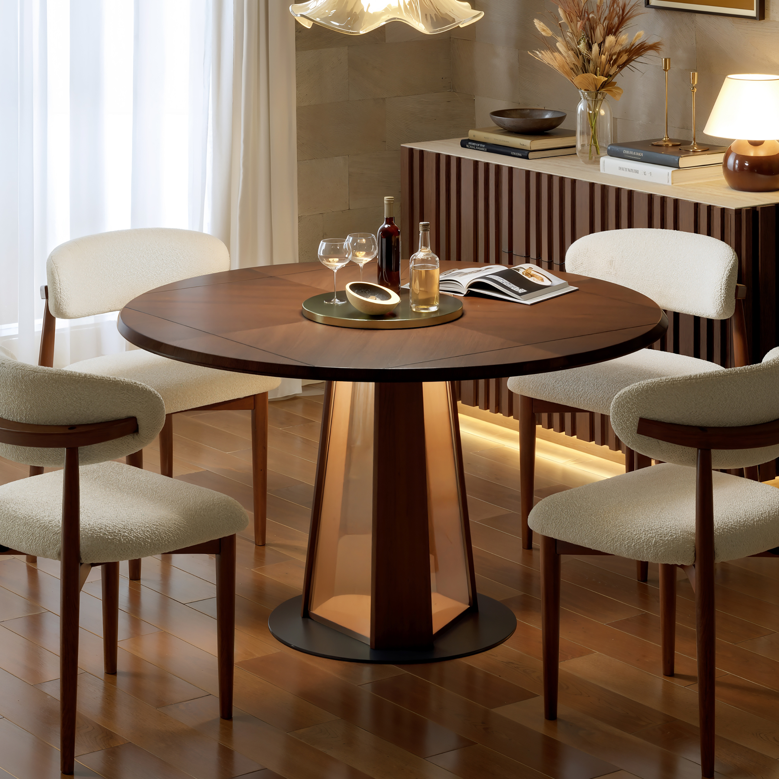 Dining Set 36"-47" Solid Wood Extendable Dining Table with 4 Chairs