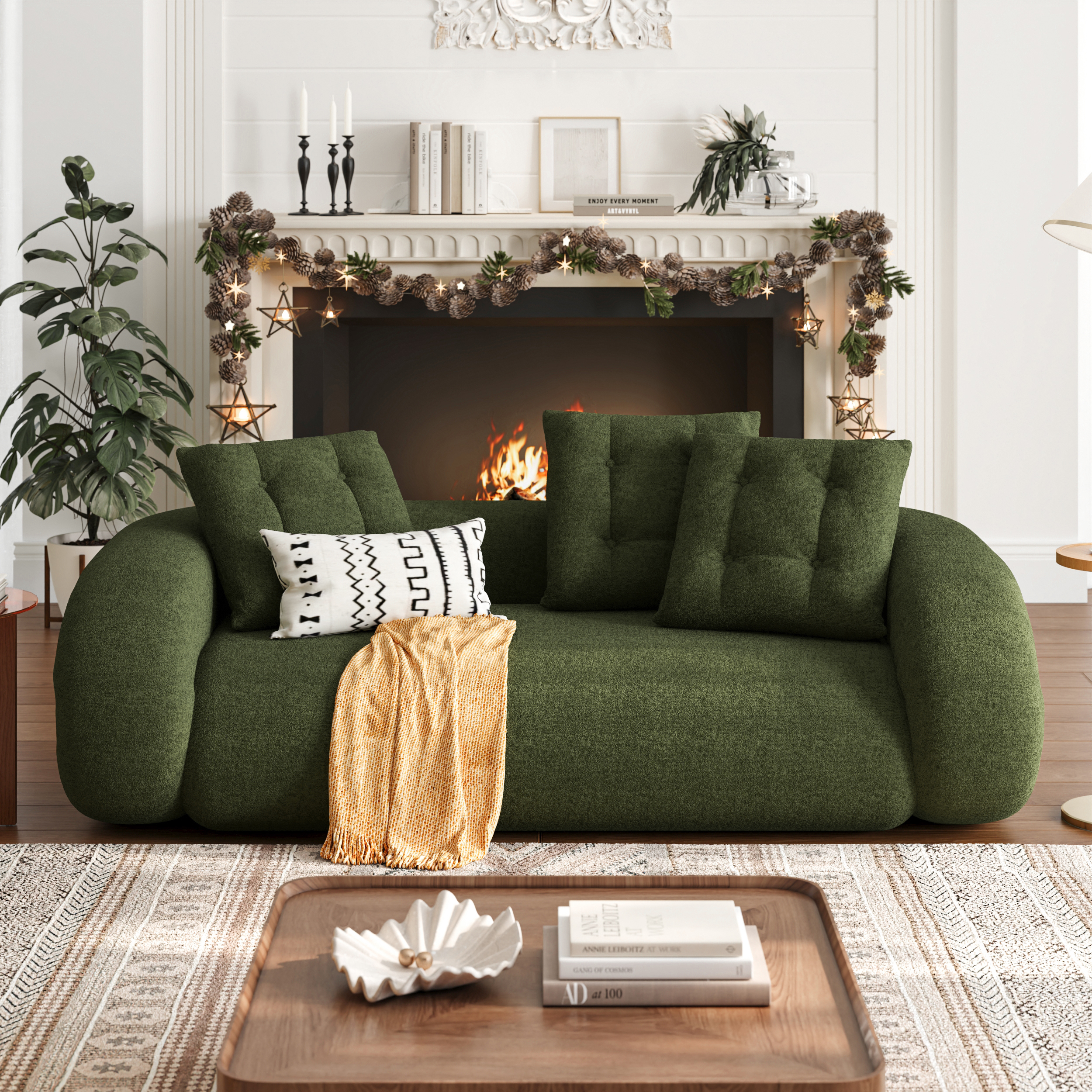 King Size Green Chenille Velvet Upholstered Sleeper Sofa 3-Seater Modern 82" Convertible Futon Sofa