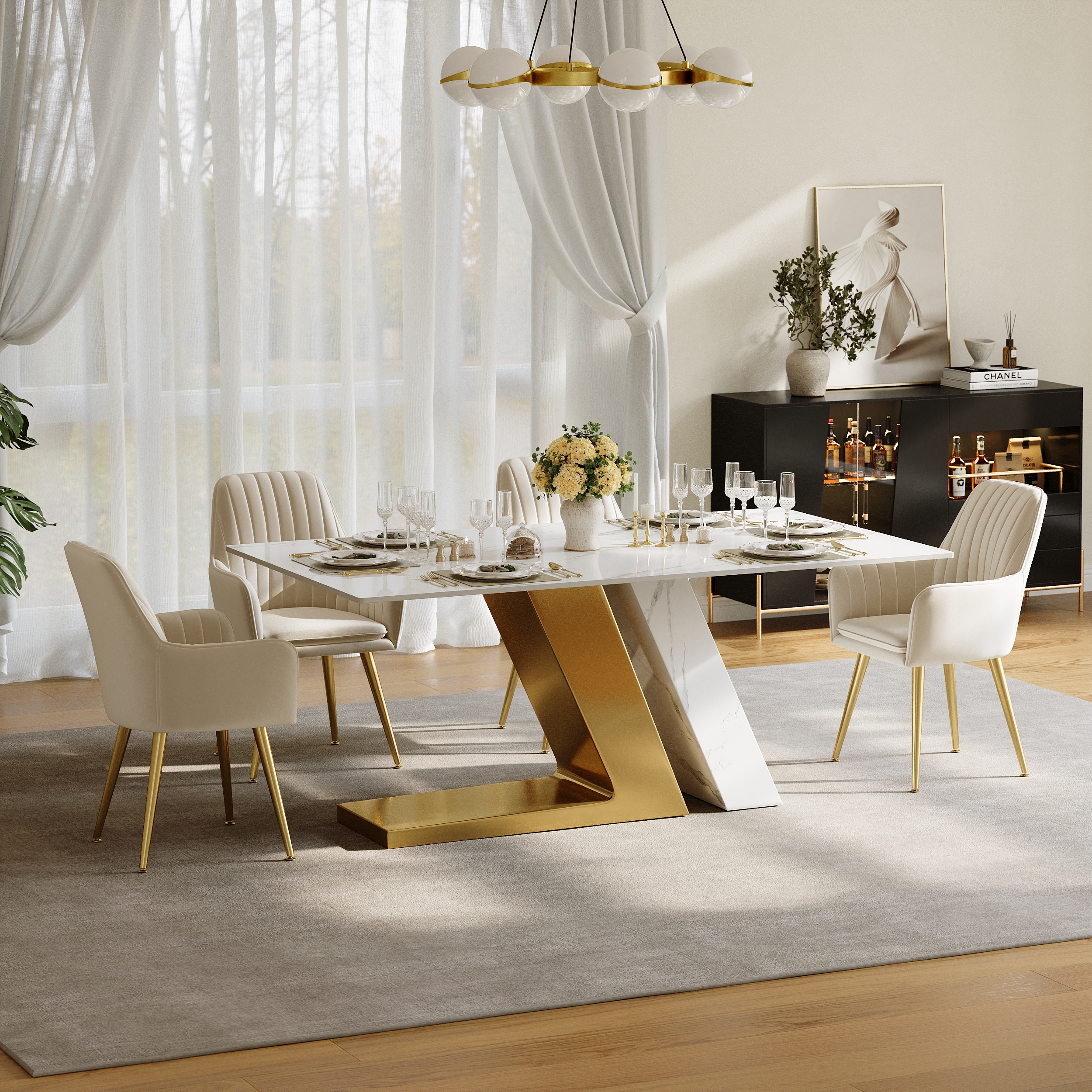 71" Rectangle Faux Marble Dining Table for 6 People Affordable Luxury
