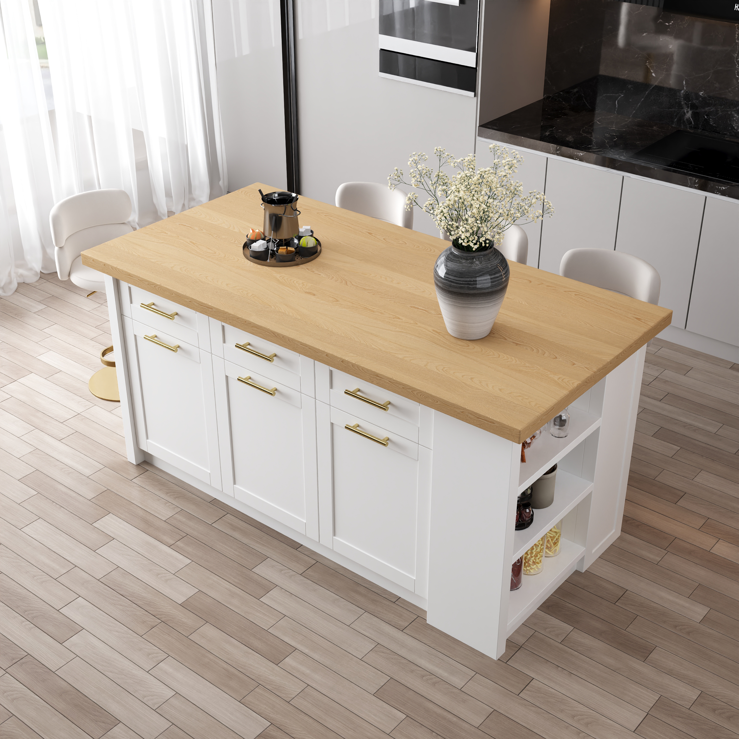 70.9" Kitchen Islands with Multi-Storage Natural & White Modern Kitchen Cabinet