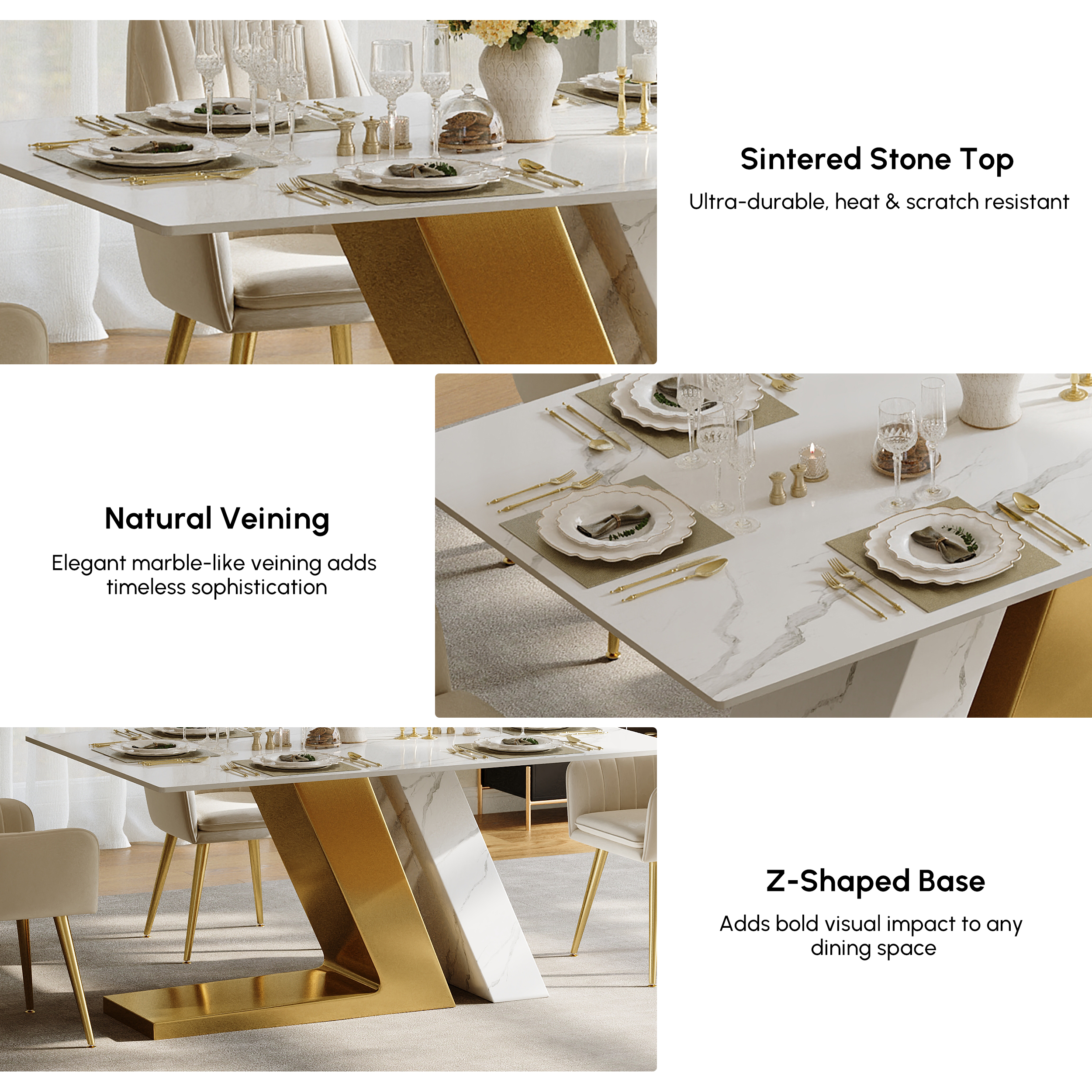 Rectangle Dining Table with Faux Marble Top & Pedestal Base | homary