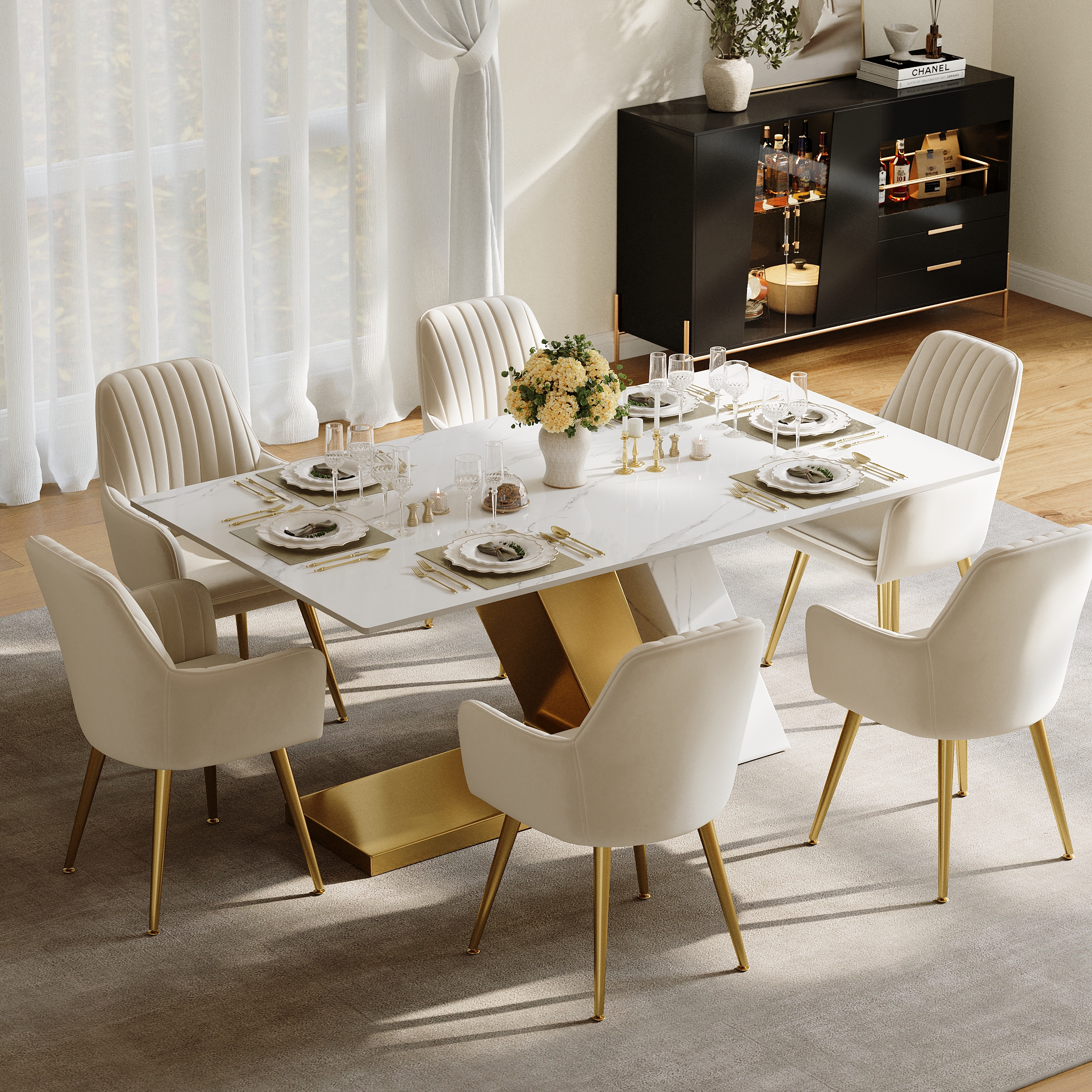 71" Rectangle Faux Marble Dining Table for 6 People Affordable Luxury