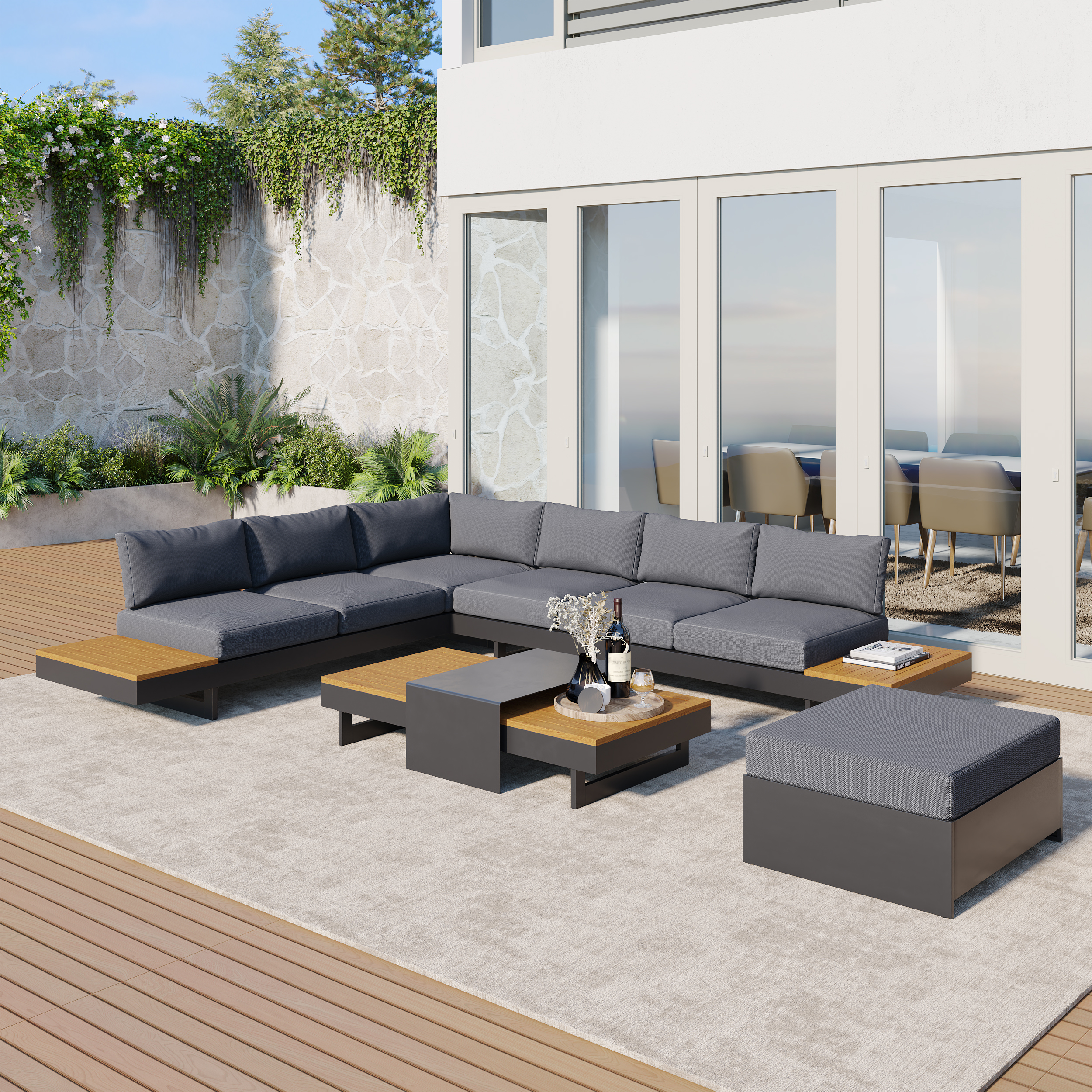 Tevara Outdoor Matching Swivel Footrest Storage Ottoman in Gray