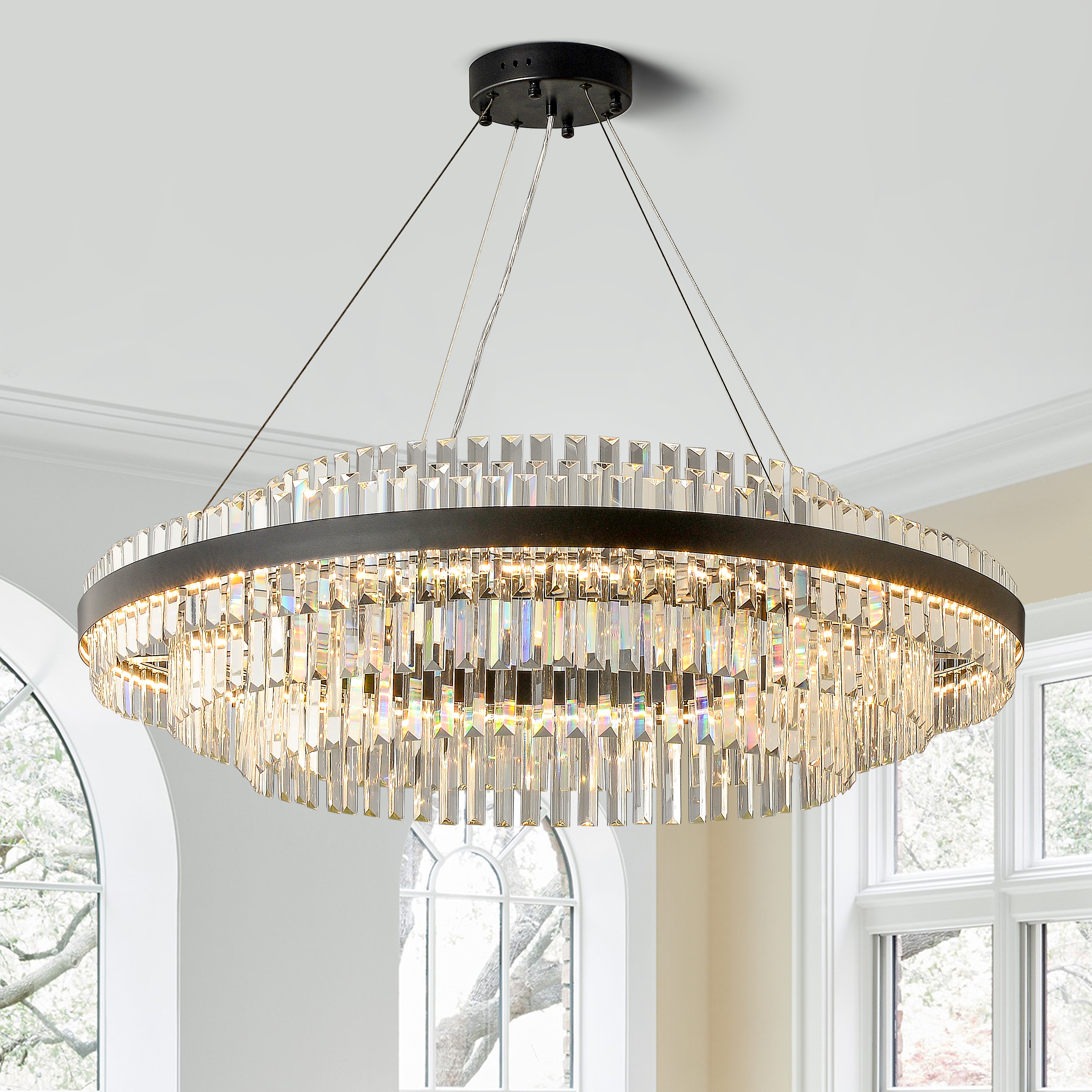 Fixedo Modern Tiered Crystal LED Chandelier in Black Light