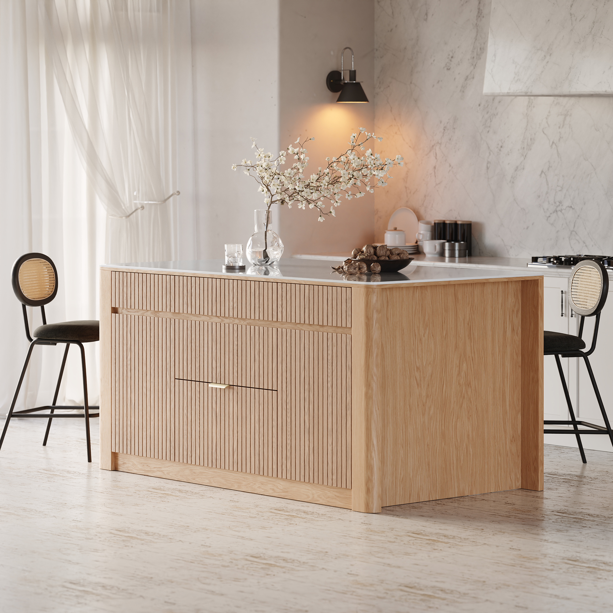 Finition:Blanc Brillant & Naturel | Taille:183 cm